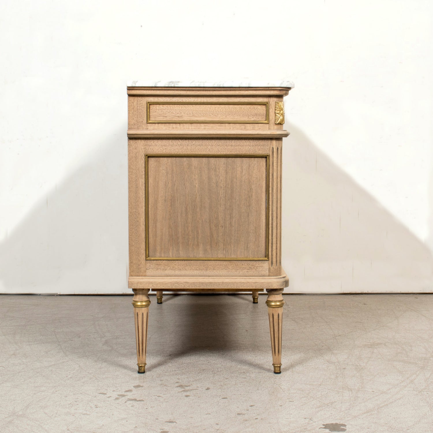 19th Century French Bleached Louis XVI Style Marble Top Lyonnaise Commode