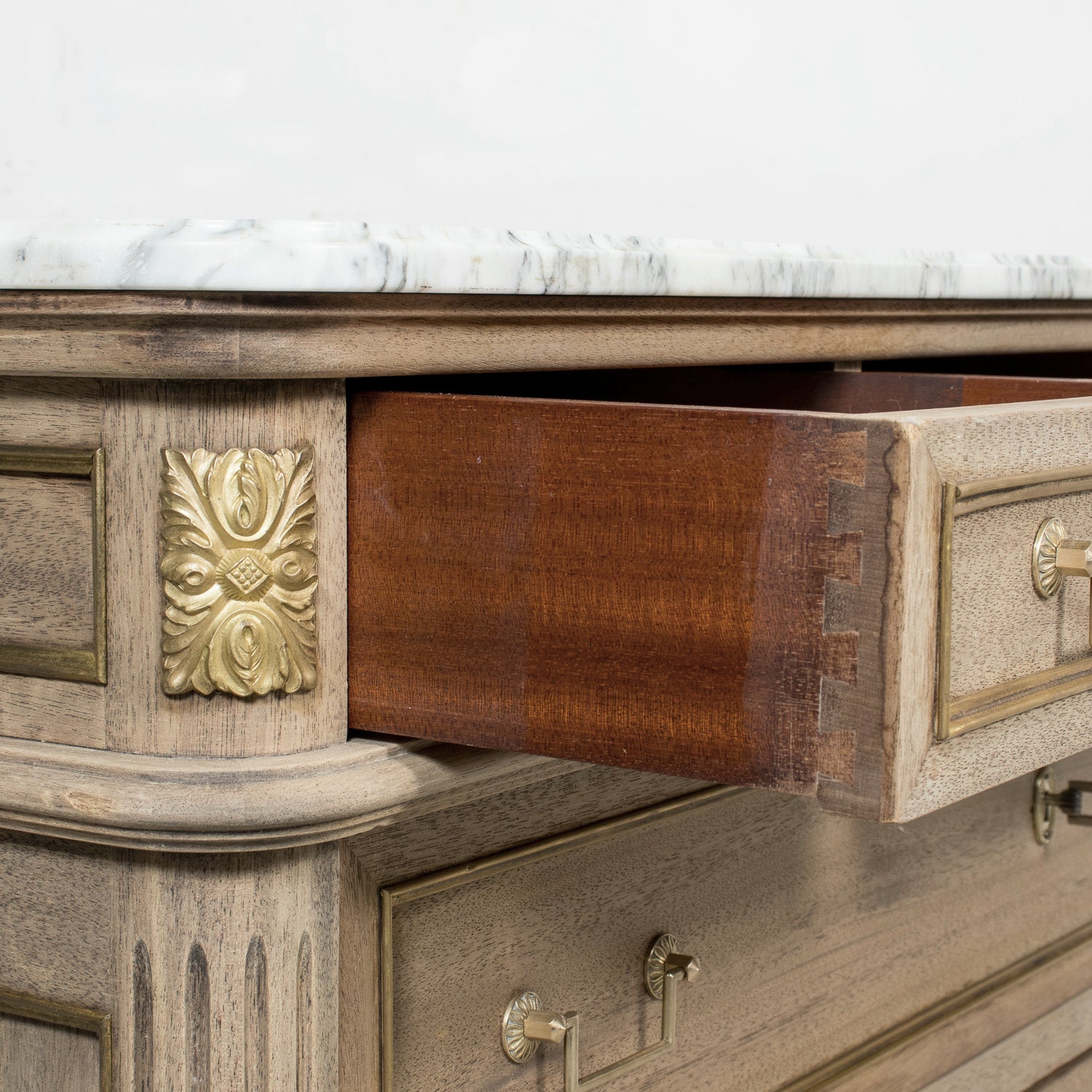 19th Century French Bleached Louis XVI Style Marble Top Lyonnaise Commode