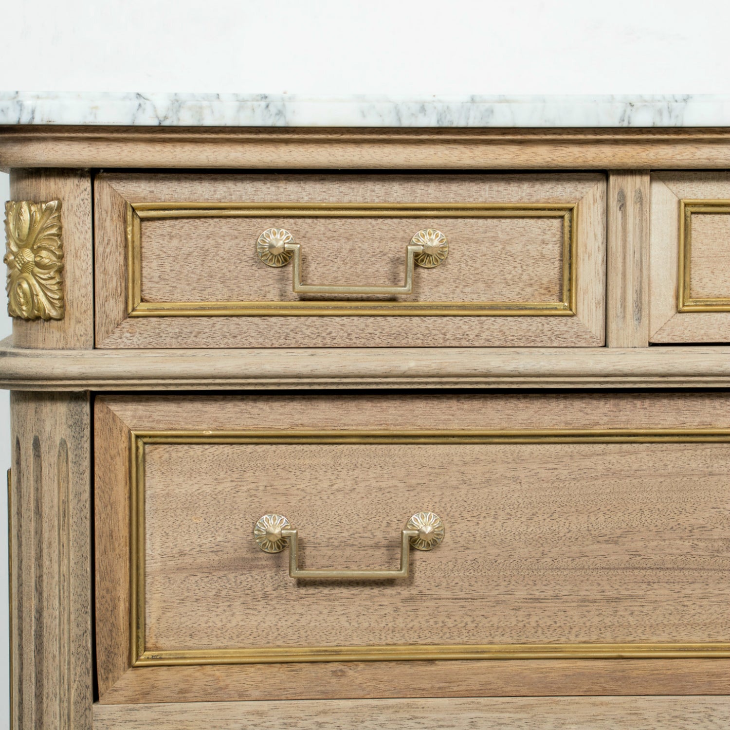 19th Century French Bleached Louis XVI Style Marble Top Lyonnaise Commode