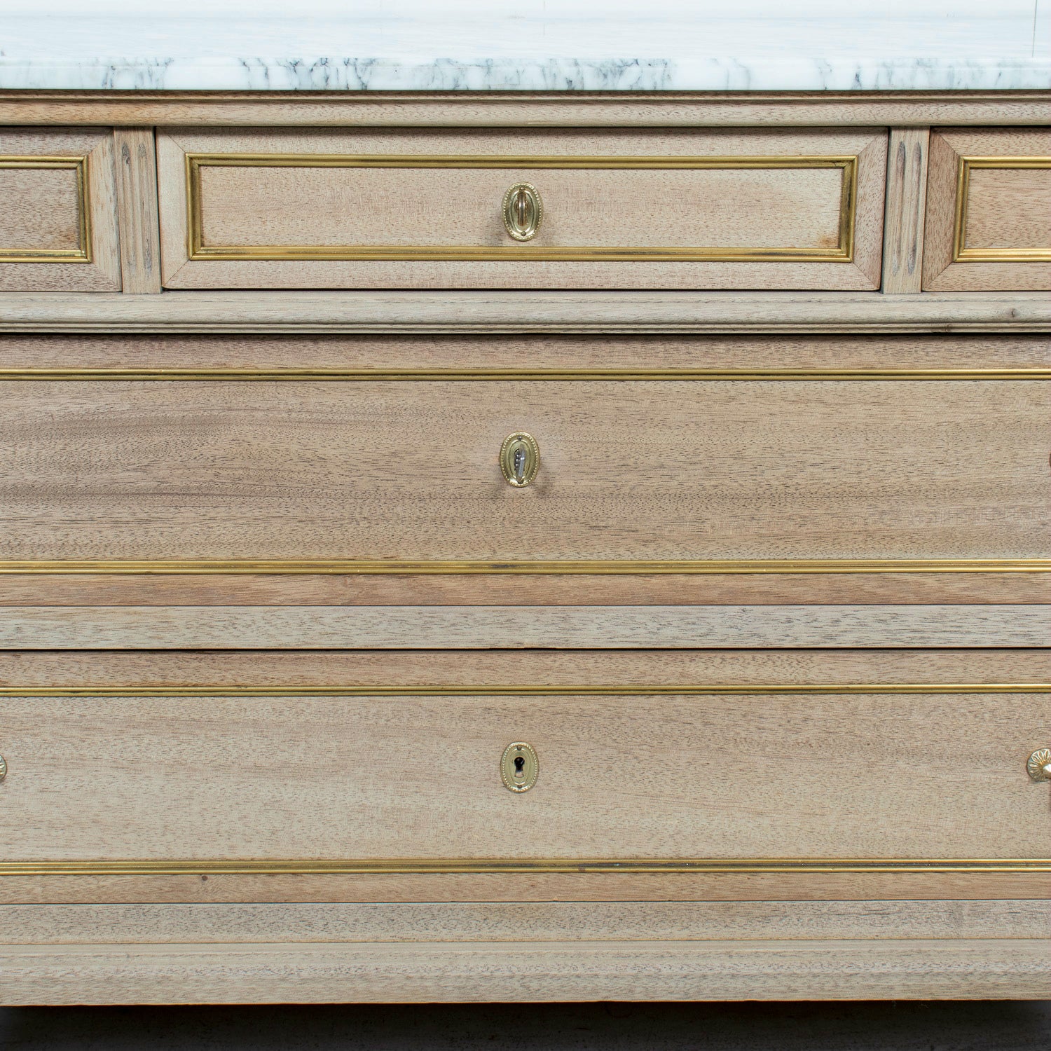 19th Century French Bleached Louis XVI Style Marble Top Lyonnaise Commode