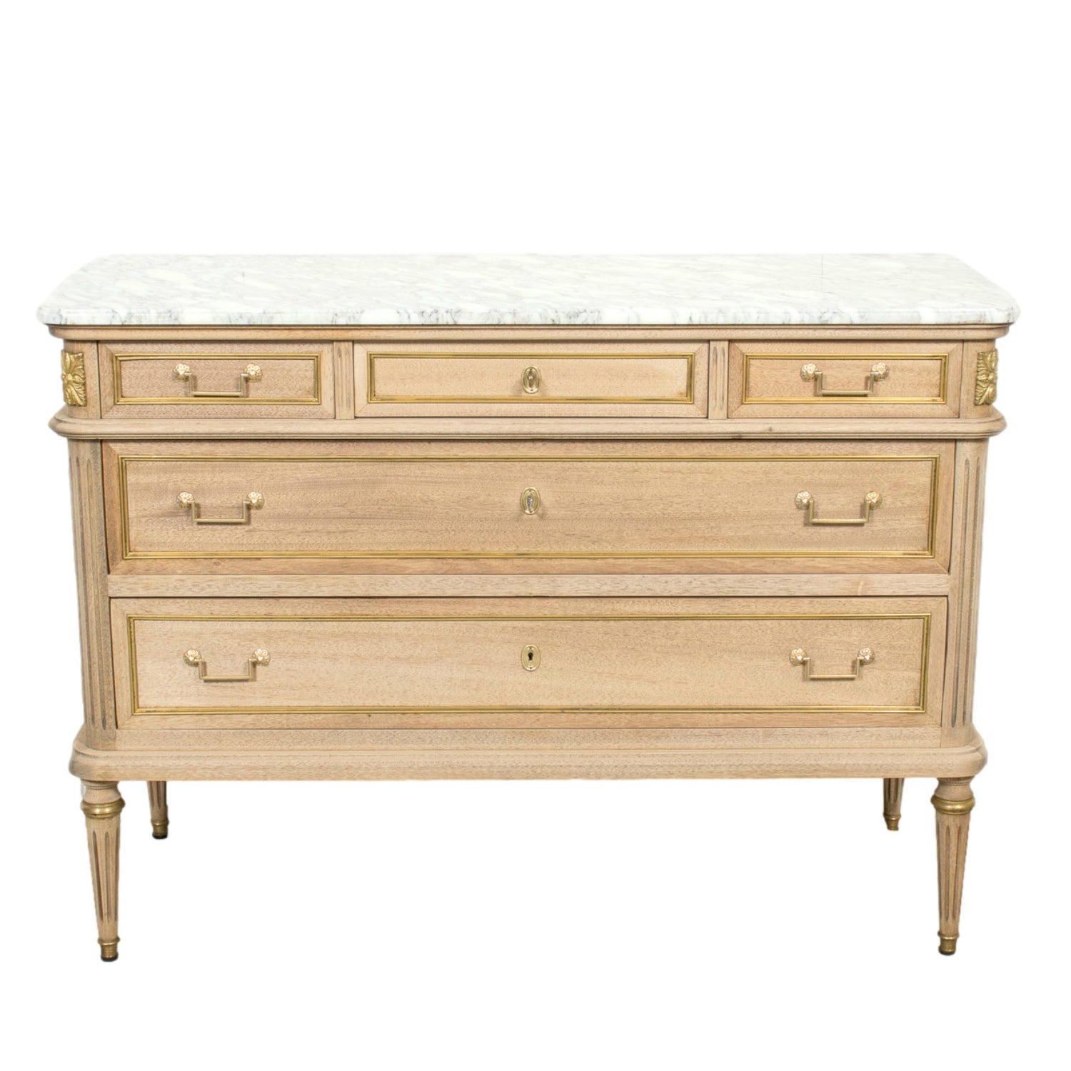 19th Century French Bleached Louis XVI Style Marble Top Lyonnaise Commode