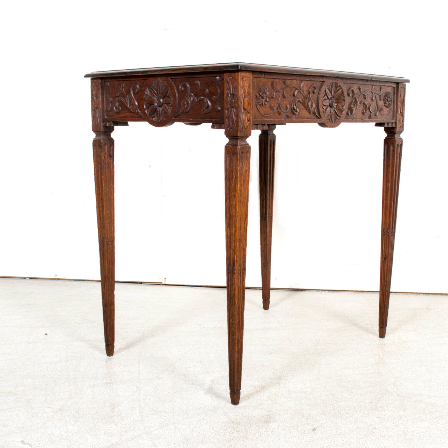 19th Century French Louis XVI Style Carved Oak Side Table