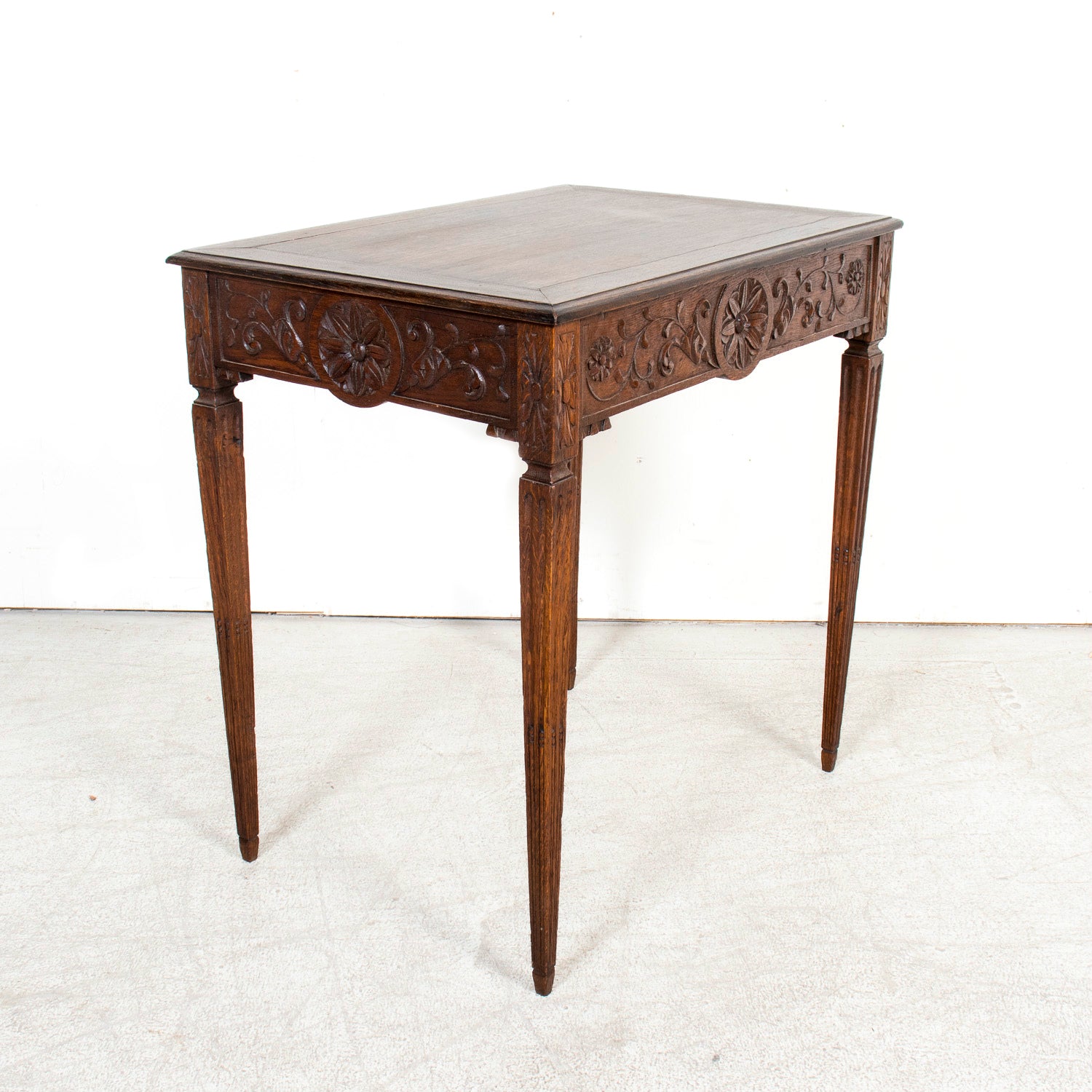 19th Century French Louis XVI Style Carved Oak Side Table