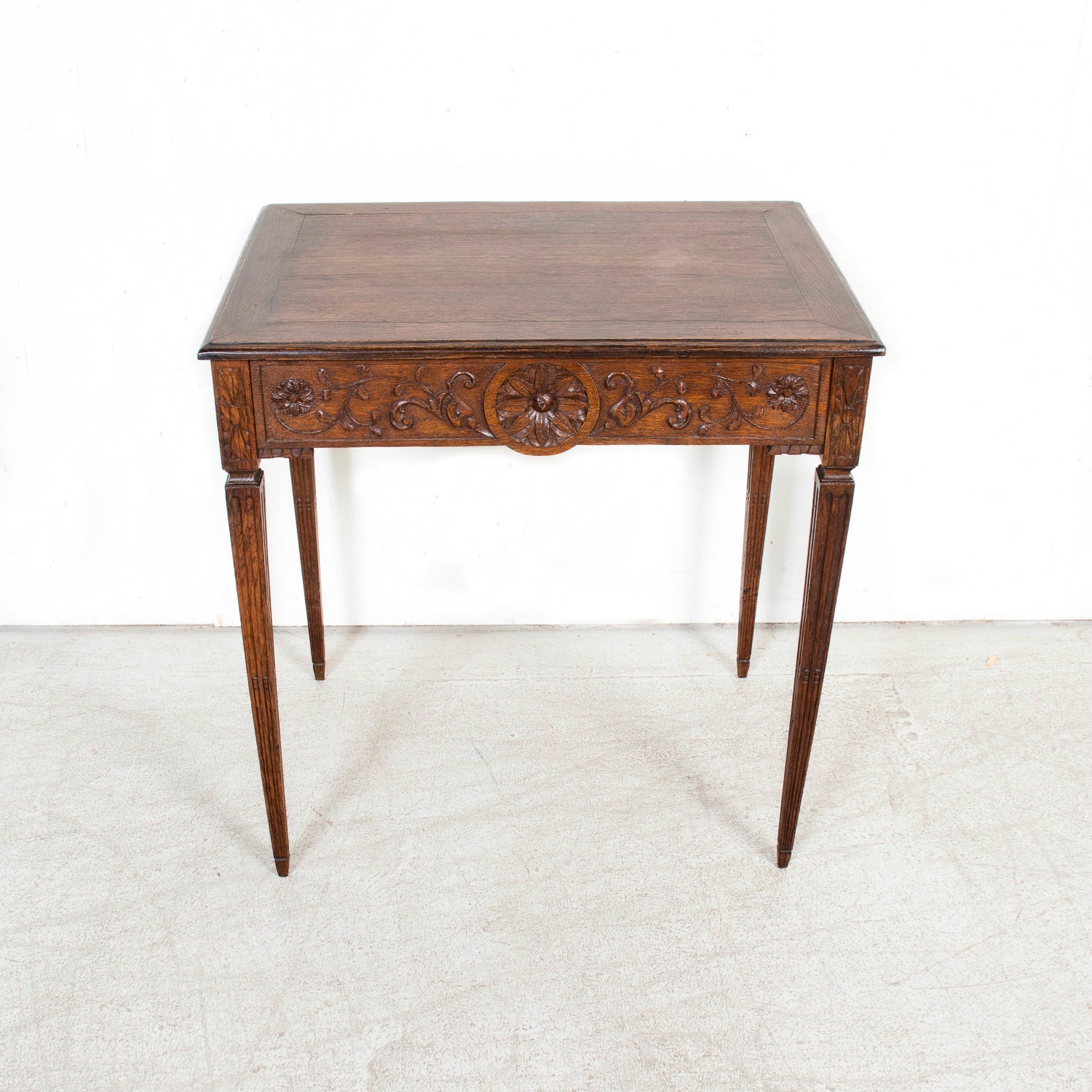 19th Century French Louis XVI Style Carved Oak Side Table