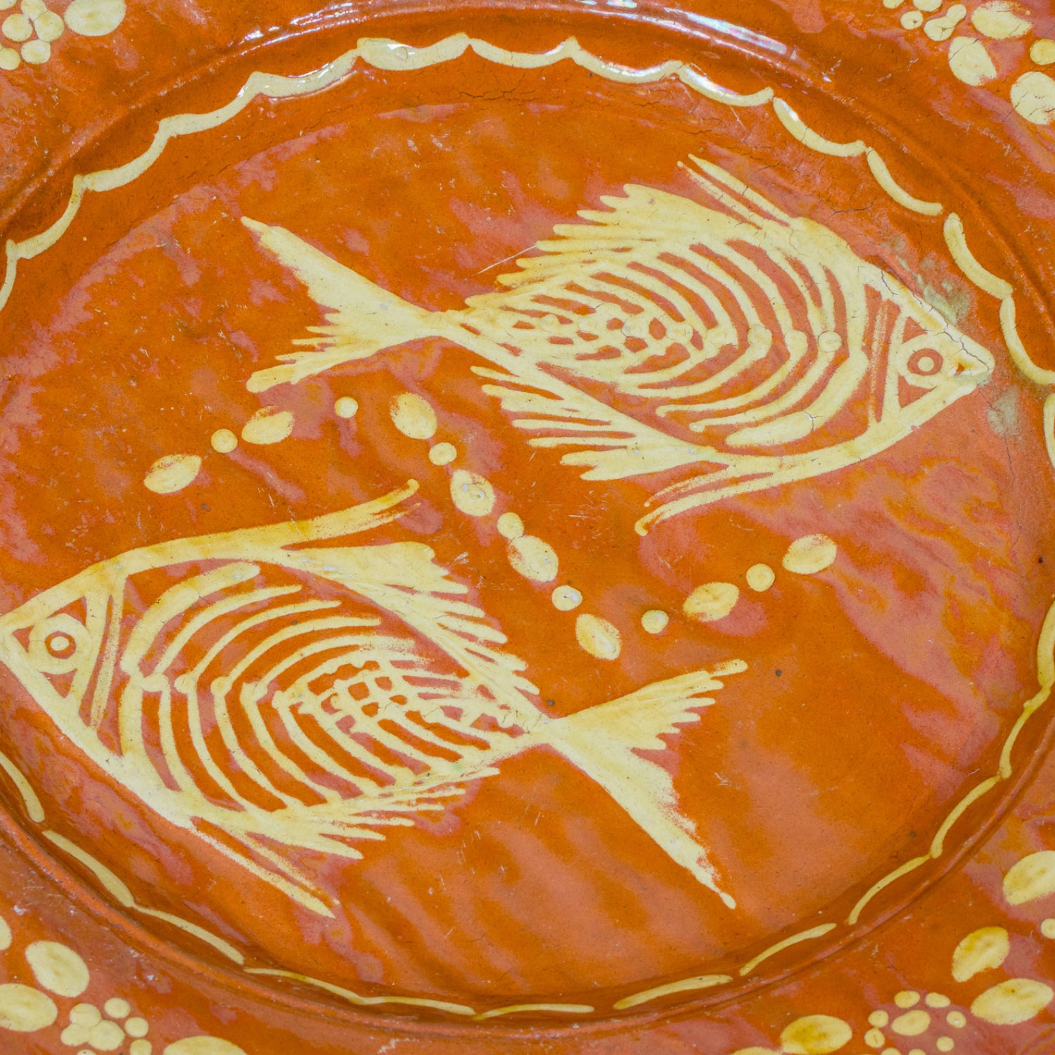 19th Century Round Portuguese Red Slipware Serving Platter with Fish Motif