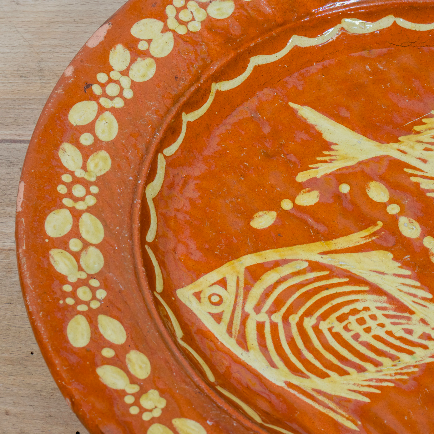 19th Century Round Portuguese Red Slipware Serving Platter with Fish Motif