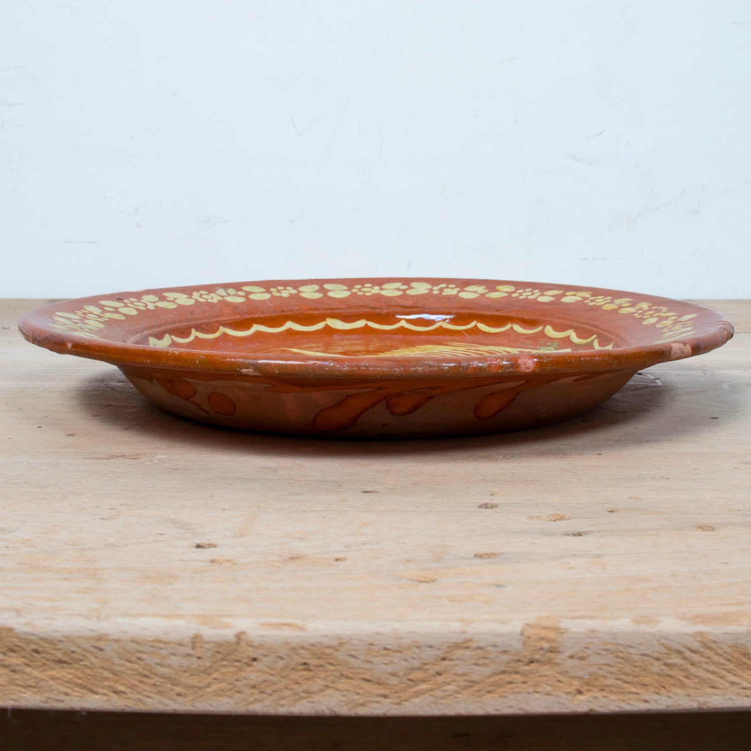19th Century Round Portuguese Red Slipware Serving Platter with Fish Motif