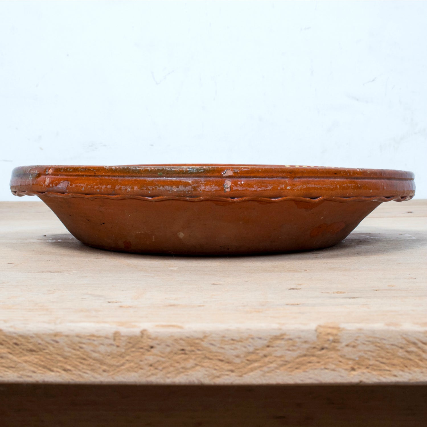 19th Century Portuguese Red Slipware Serving Bowl with Fish and Floral Motifs