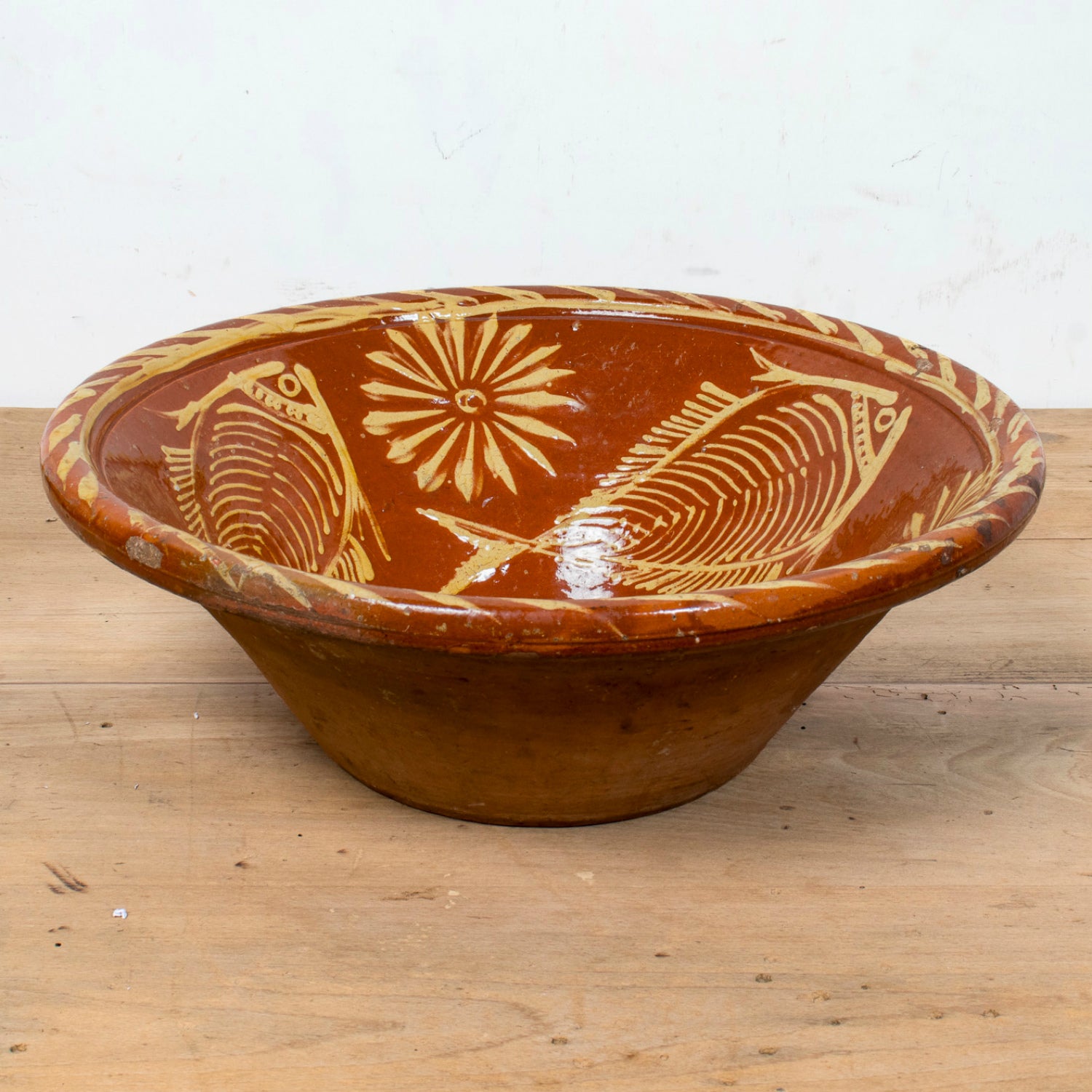 19th Century Portuguese Red Slipware  Bowl with Fish Motifs