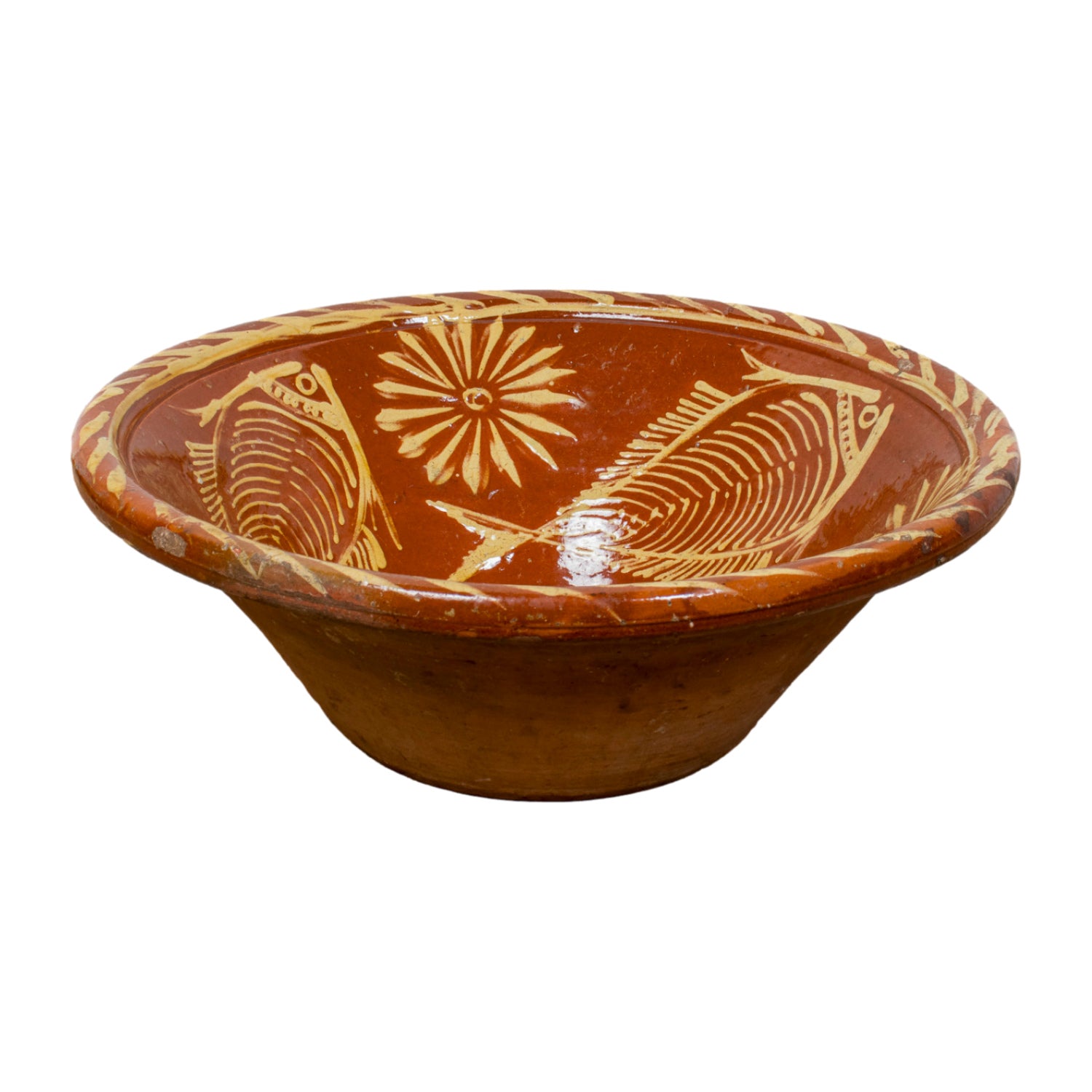 19th Century Portuguese Red Slipware  Bowl with Fish Motifs