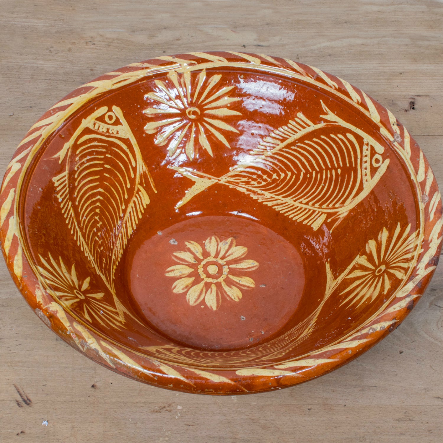 19th Century Portuguese Red Slipware  Bowl with Fish Motifs