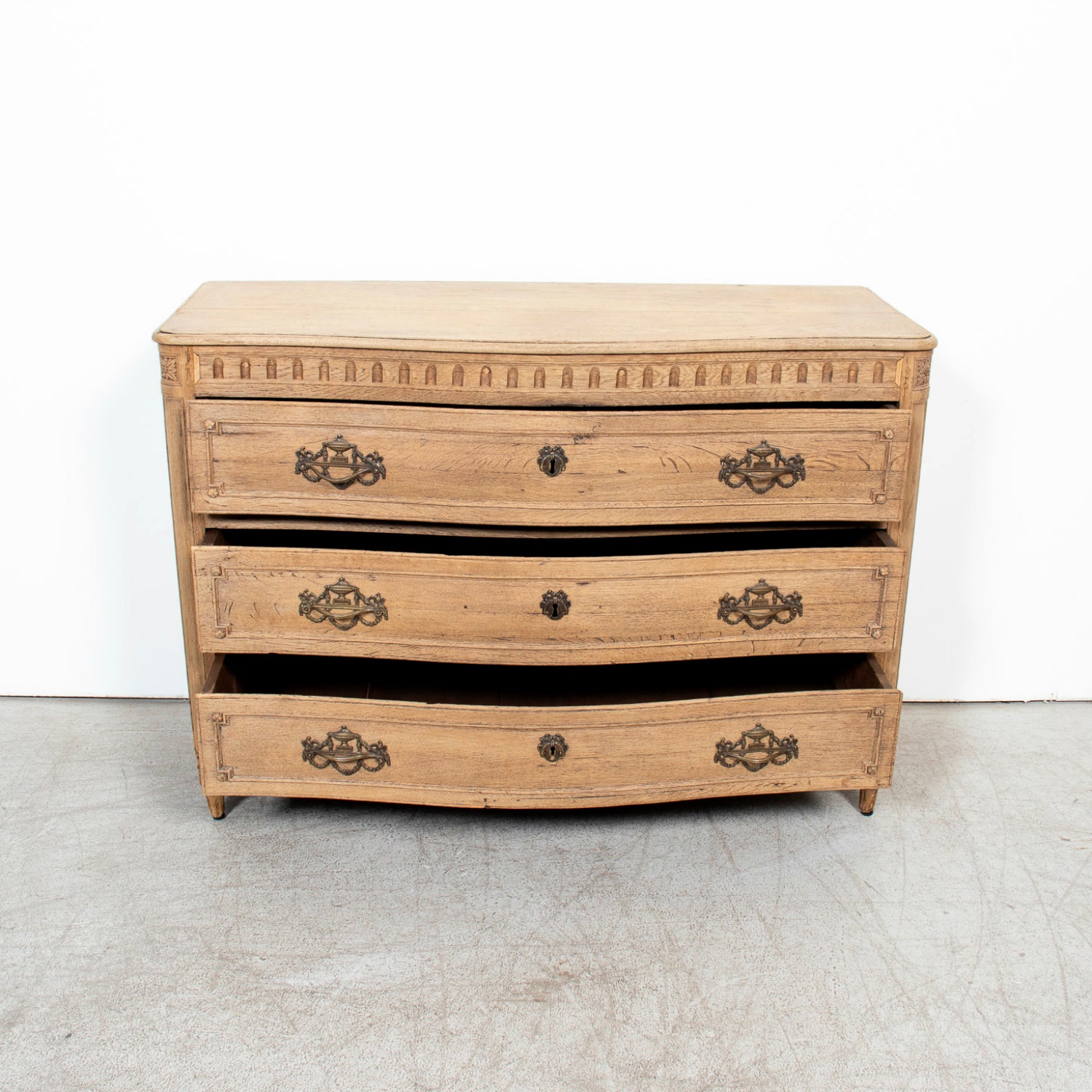 19th Century French Louis XVI Style Serpentine Front Bleached Oak Commode