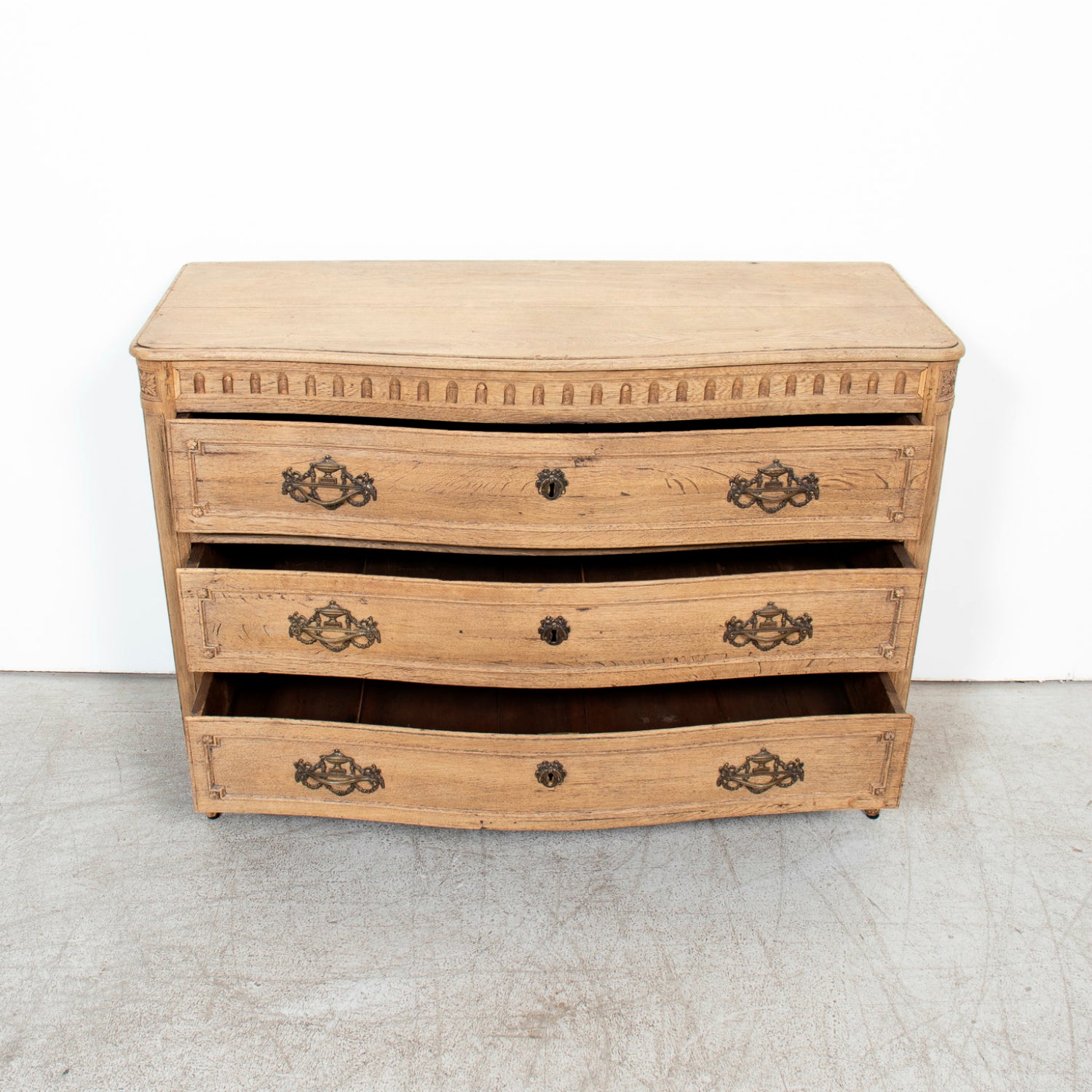 19th Century French Louis XVI Style Serpentine Front Bleached Oak Commode