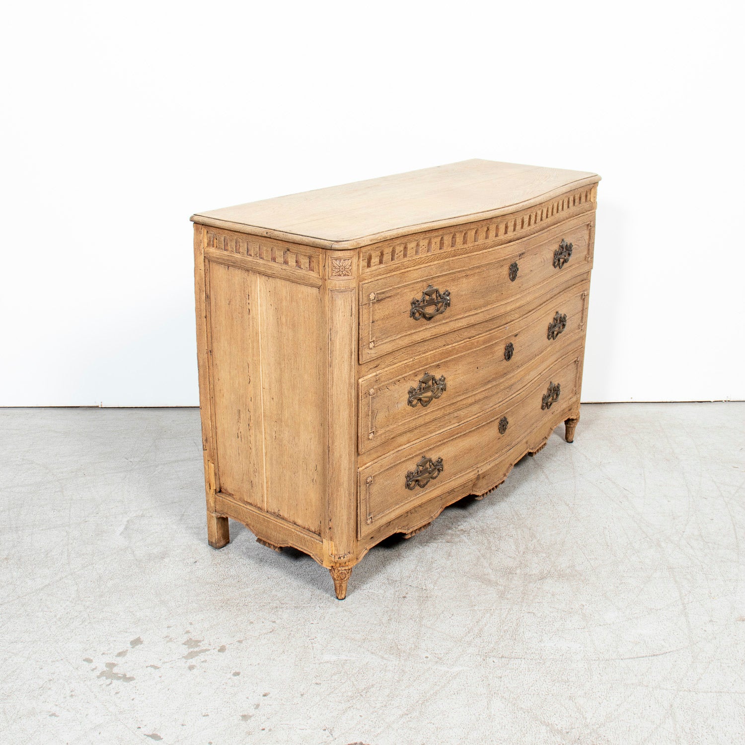 19th Century French Louis XVI Style Serpentine Front Bleached Oak Commode