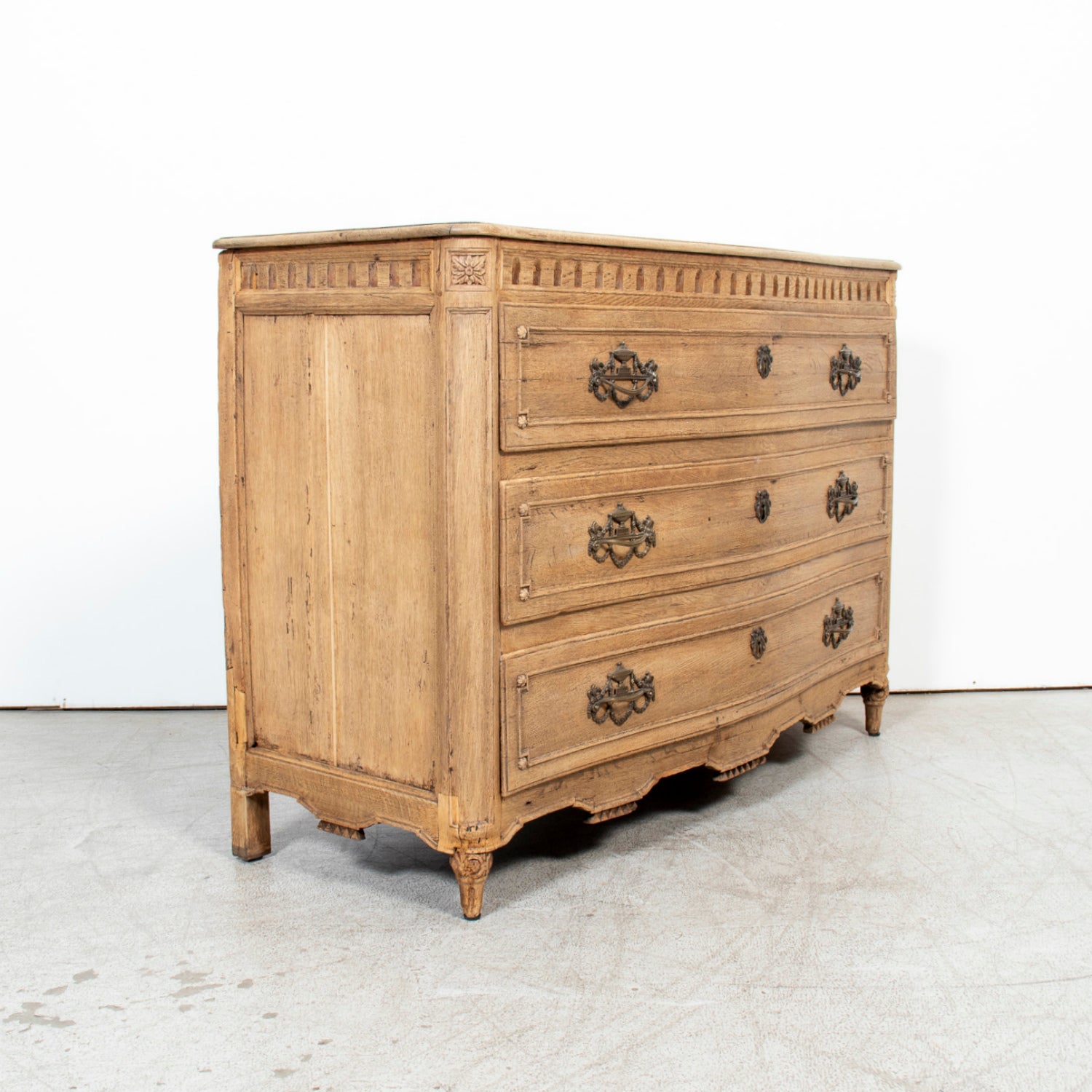 19th Century French Louis XVI Style Serpentine Front Bleached Oak Commode