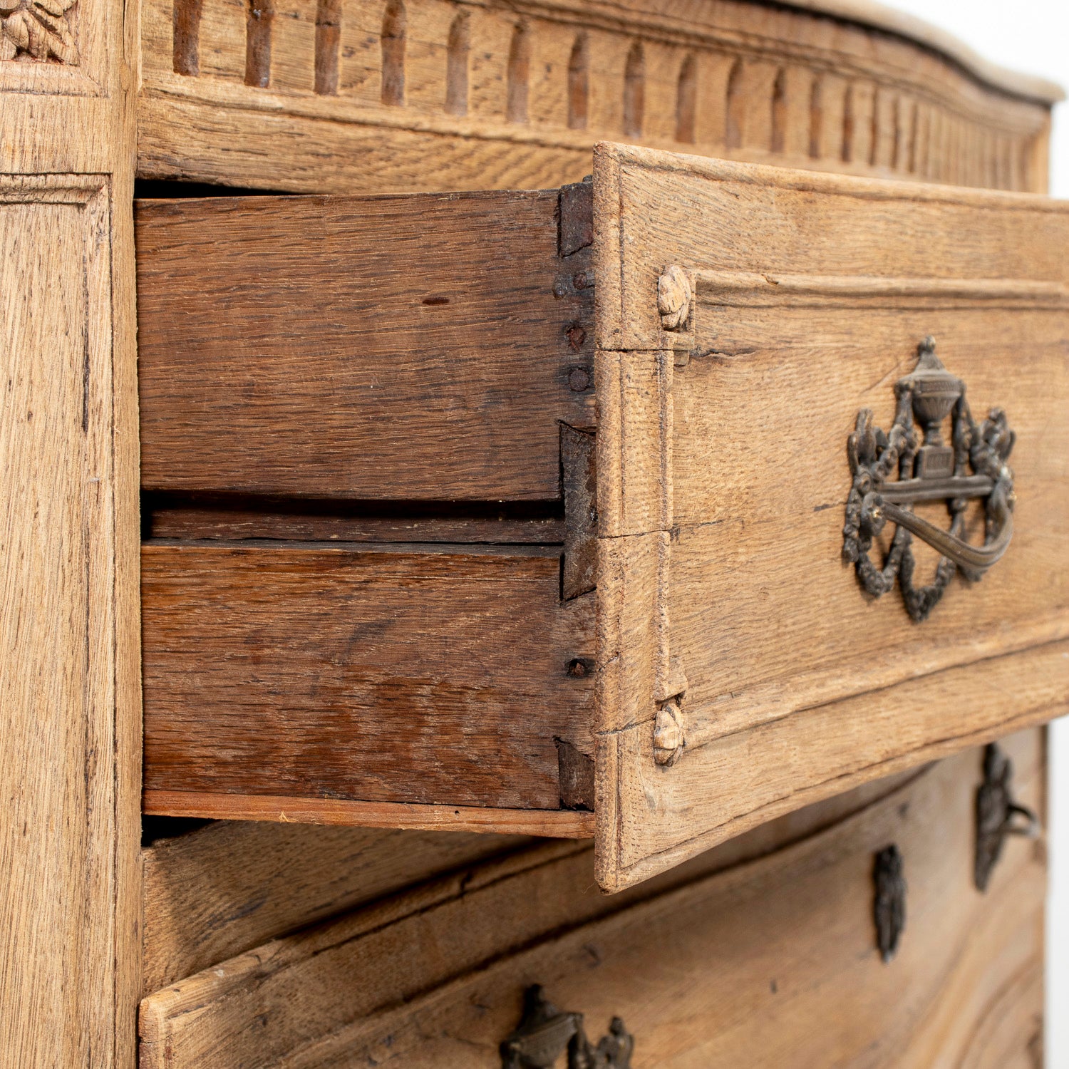 19th Century French Louis XVI Style Serpentine Front Bleached Oak Commode