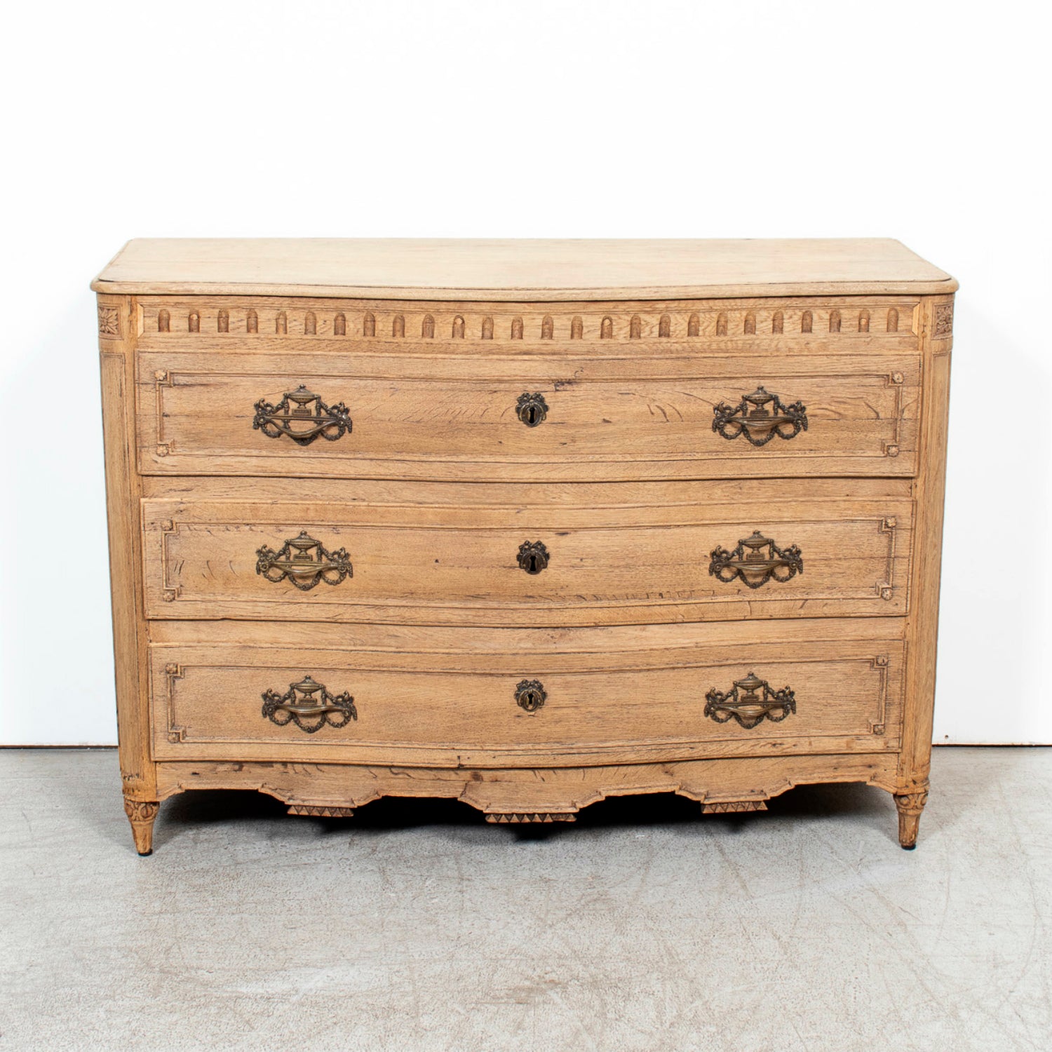 19th Century French Louis XVI Style Serpentine Front Bleached Oak Commode