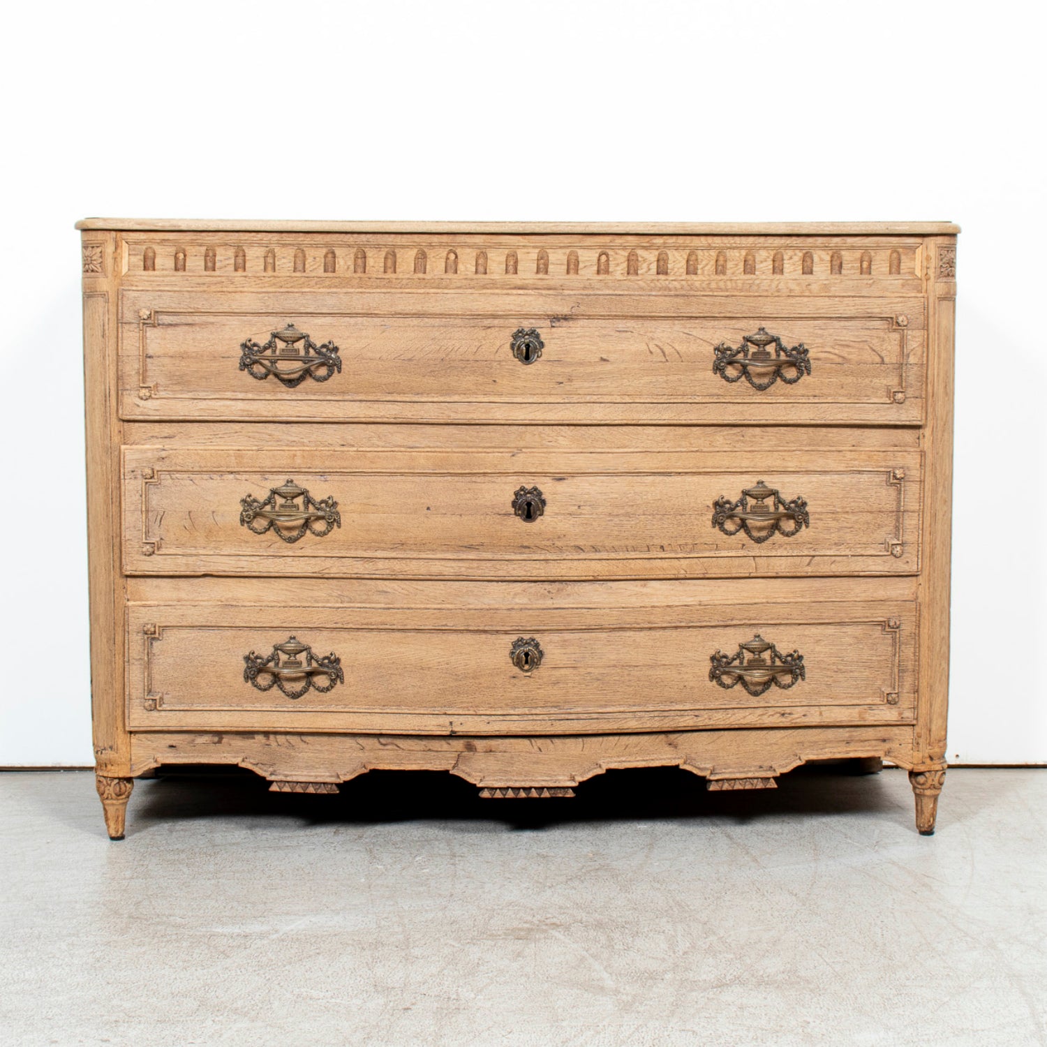 19th Century French Louis XVI Style Serpentine Front Bleached Oak Commode