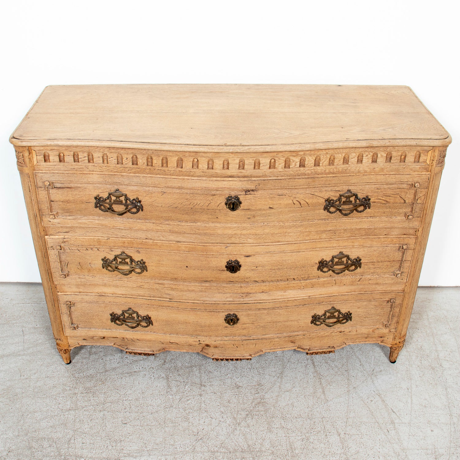 19th Century French Louis XVI Style Serpentine Front Bleached Oak Commode