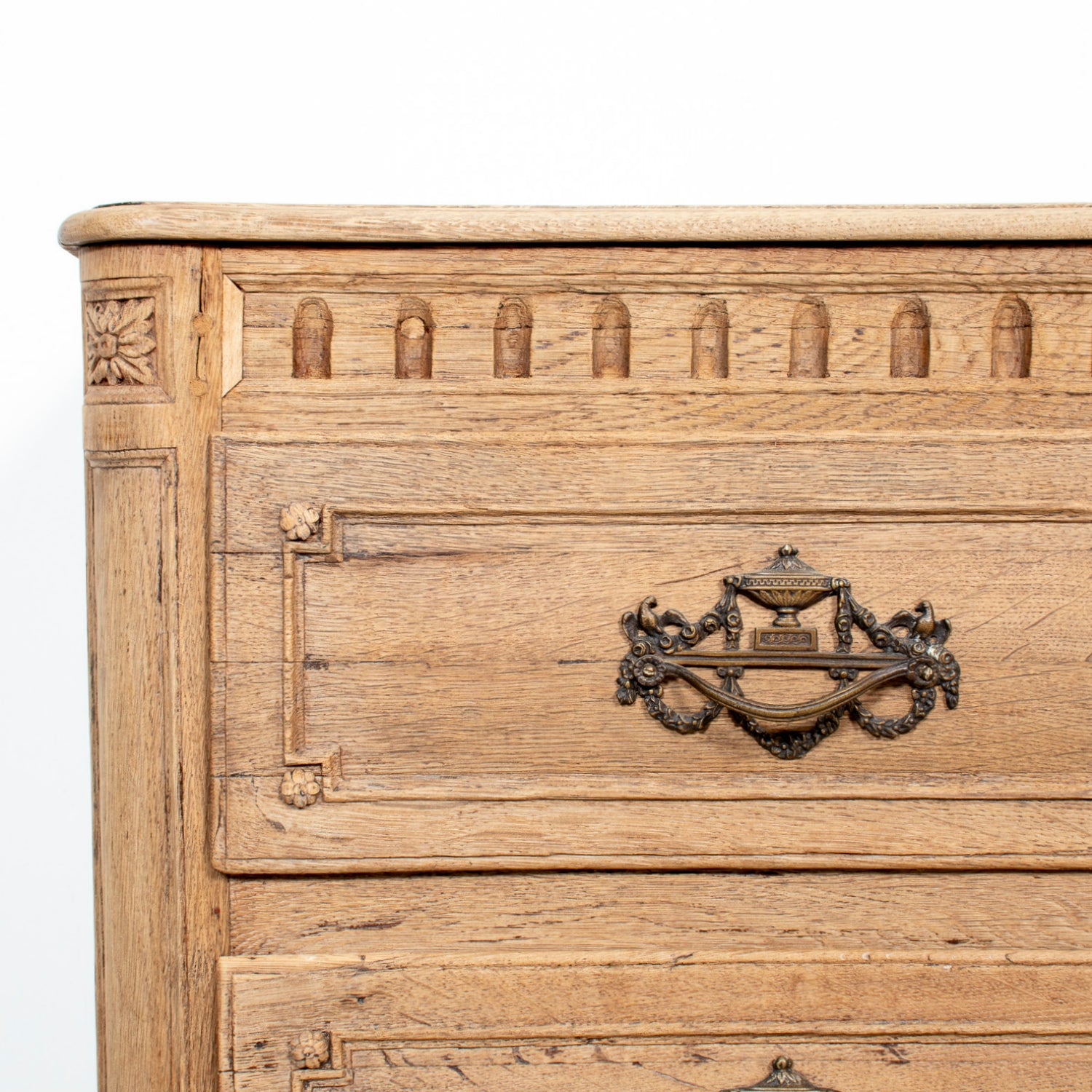 19th Century French Louis XVI Style Serpentine Front Bleached Oak Commode