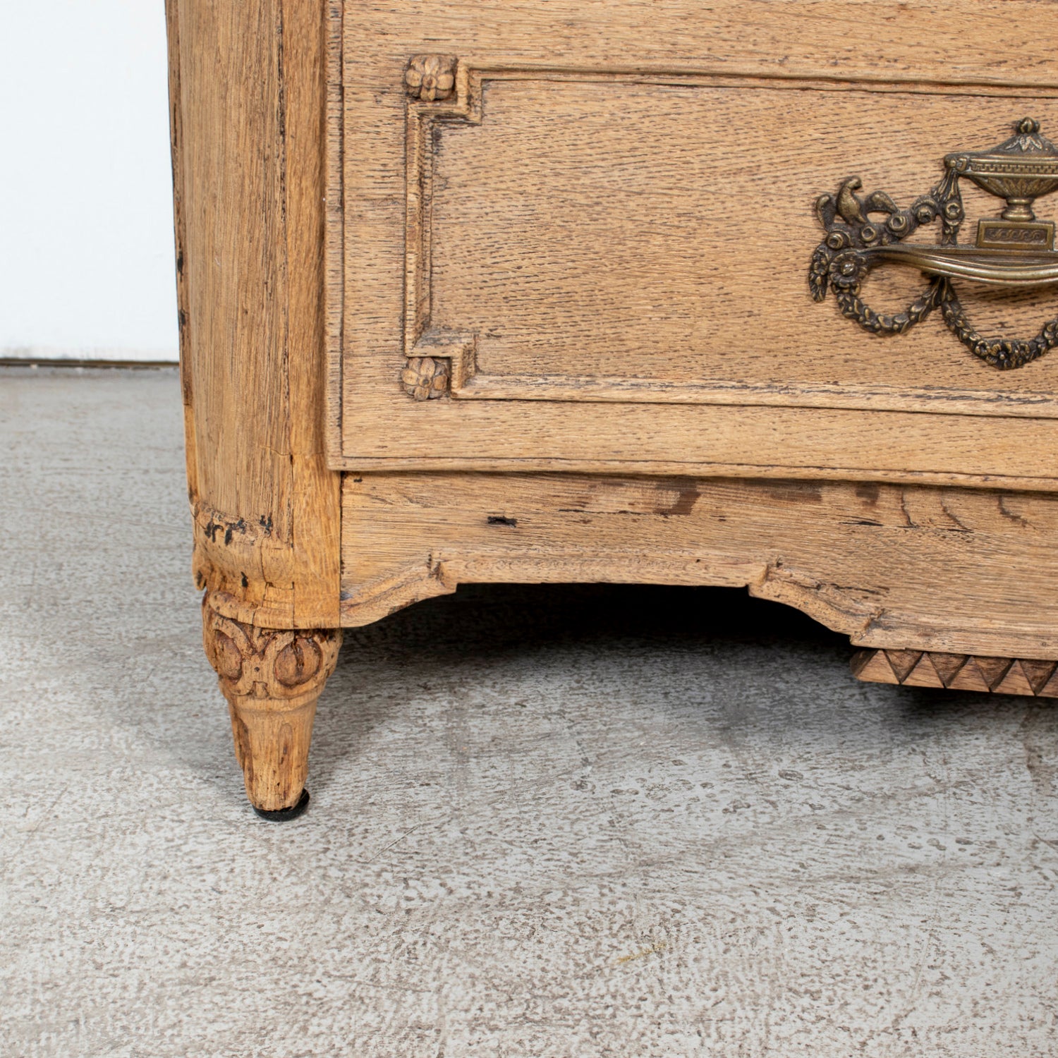 19th Century French Louis XVI Style Serpentine Front Bleached Oak Commode