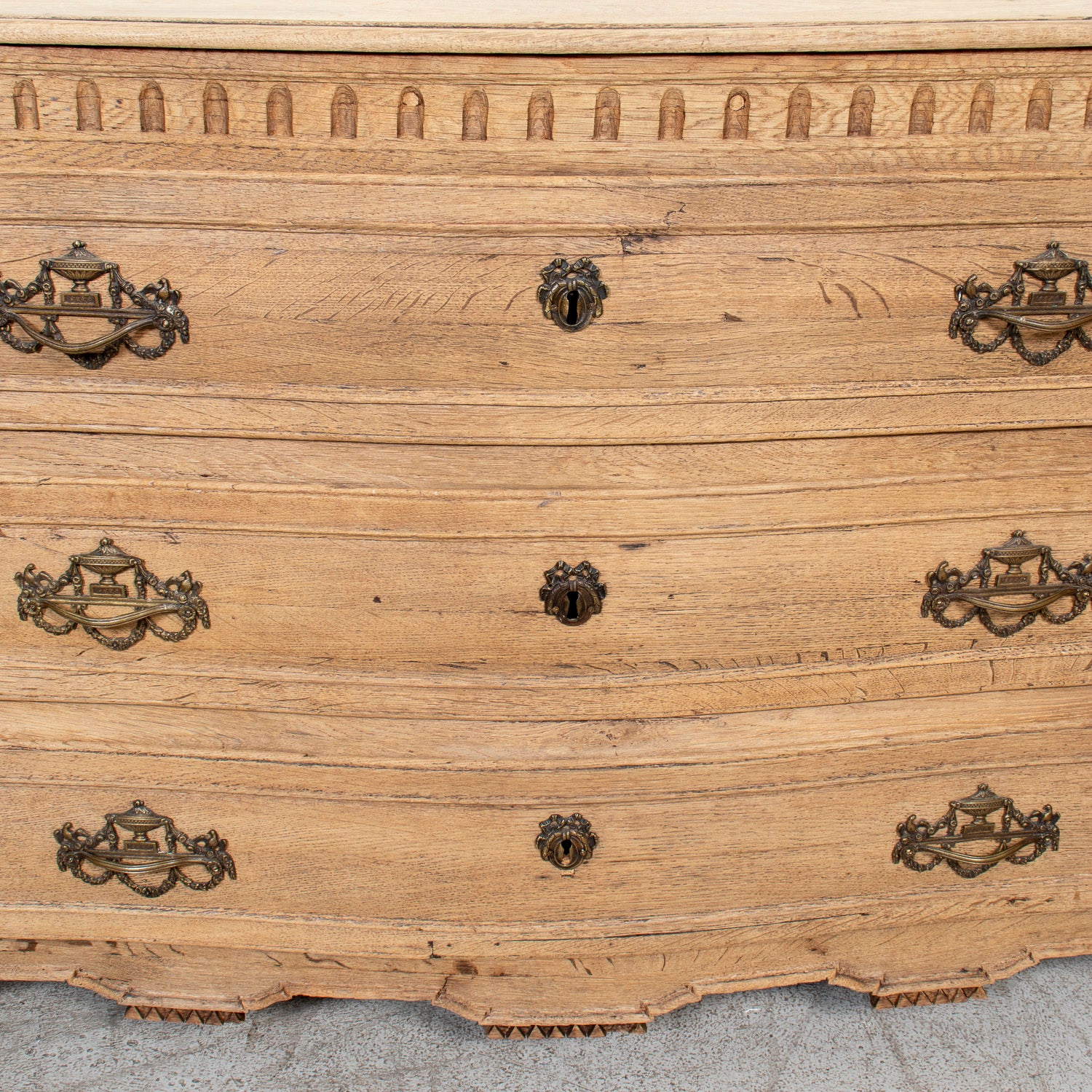 19th Century French Louis XVI Style Serpentine Front Bleached Oak Commode