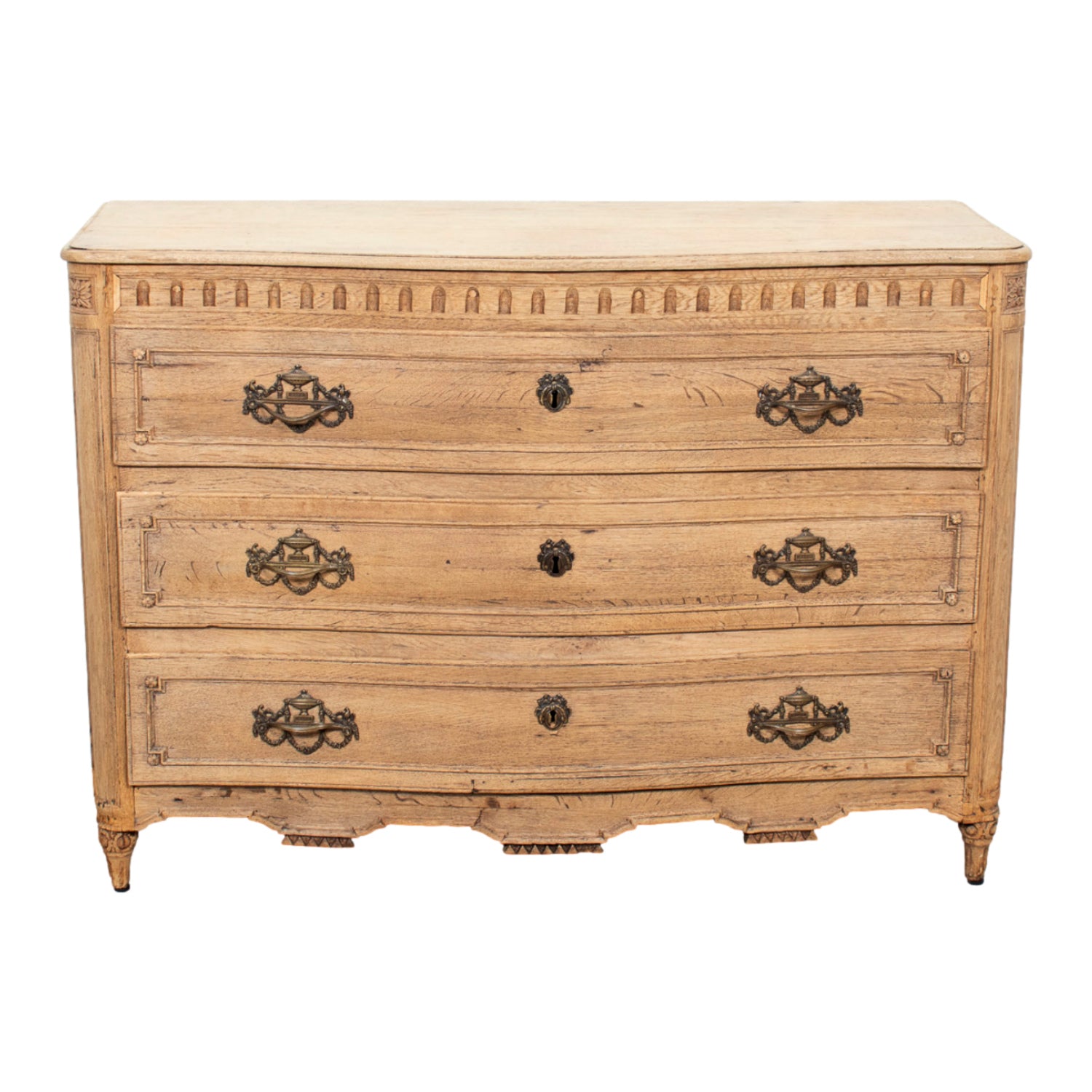 19th Century French Louis XVI Style Serpentine Front Bleached Oak Commode