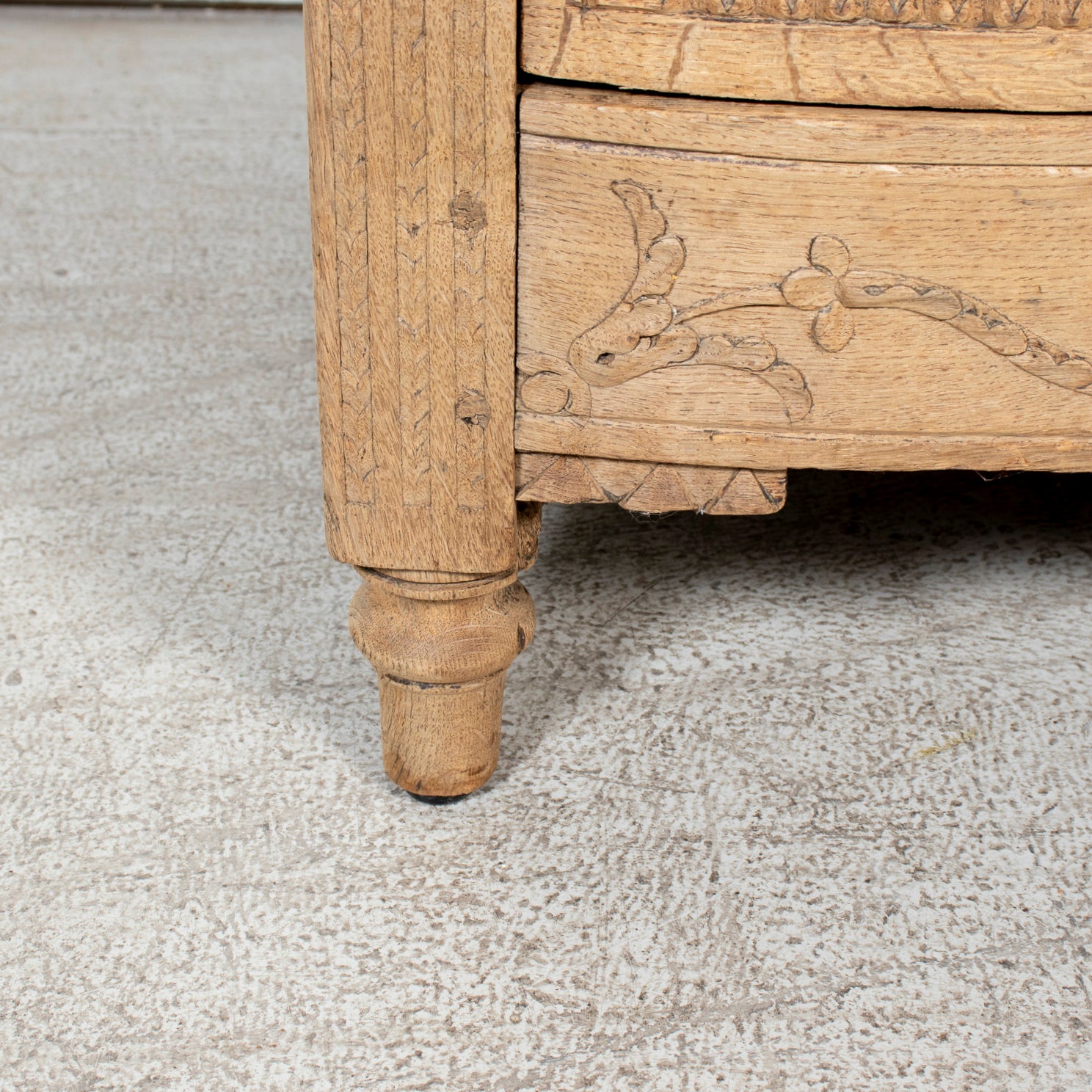 Mid-19th Century French Louis XVI Style Carved Bleached Oak Three-Drawer Serpentine Commode