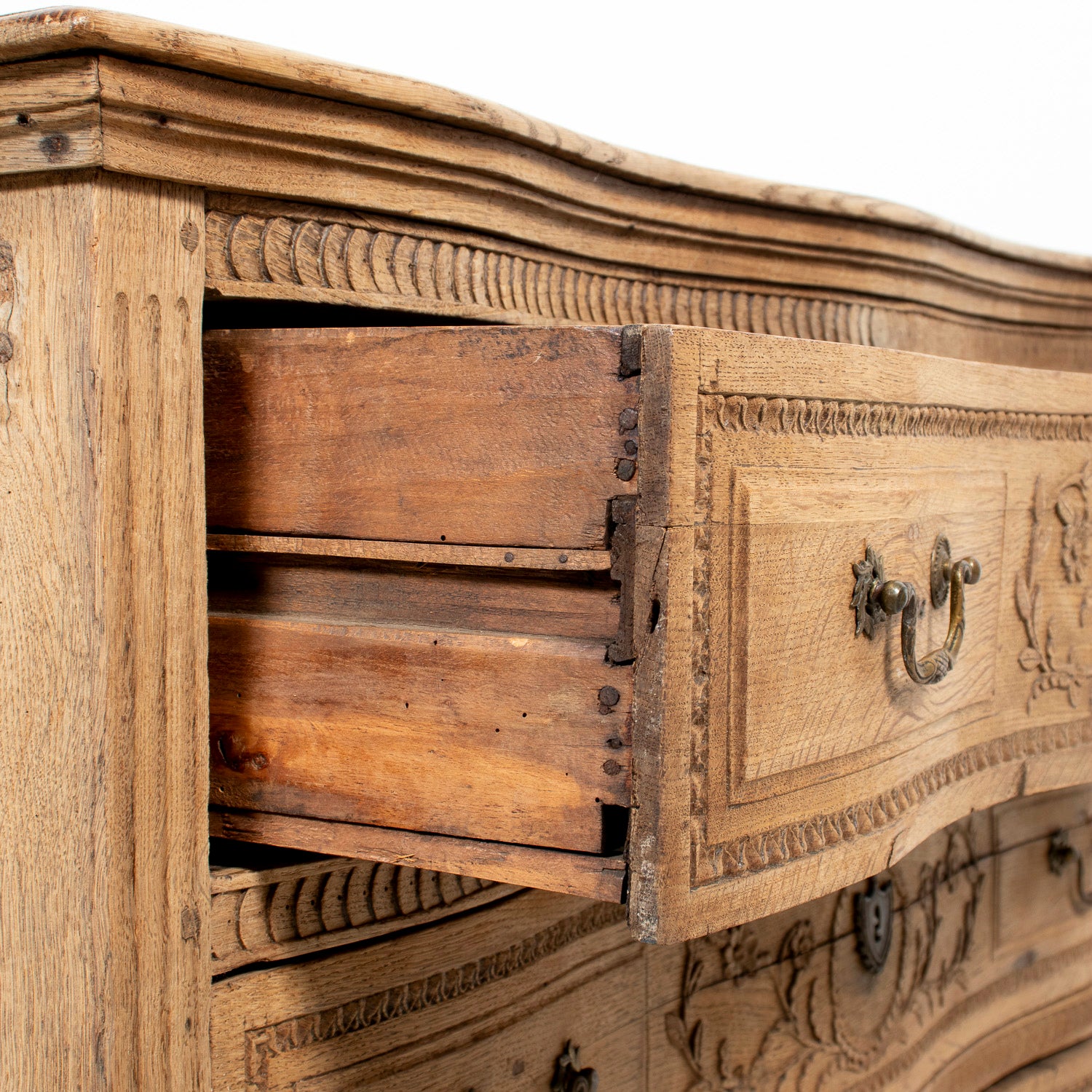 Mid-19th Century French Louis XVI Style Carved Bleached Oak Three-Drawer Serpentine Commode