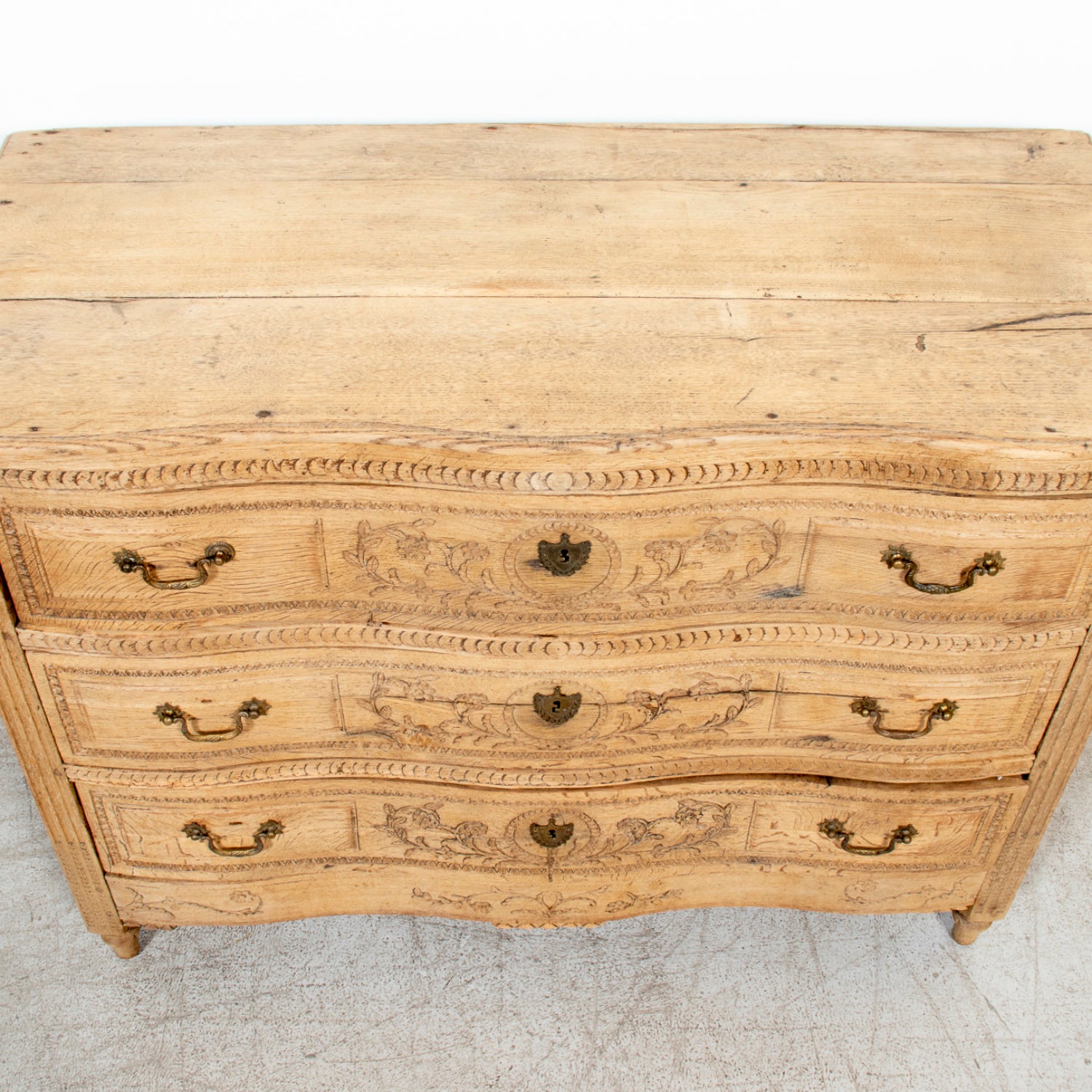 Mid-19th Century French Louis XVI Style Carved Bleached Oak Three-Drawer Serpentine Commode