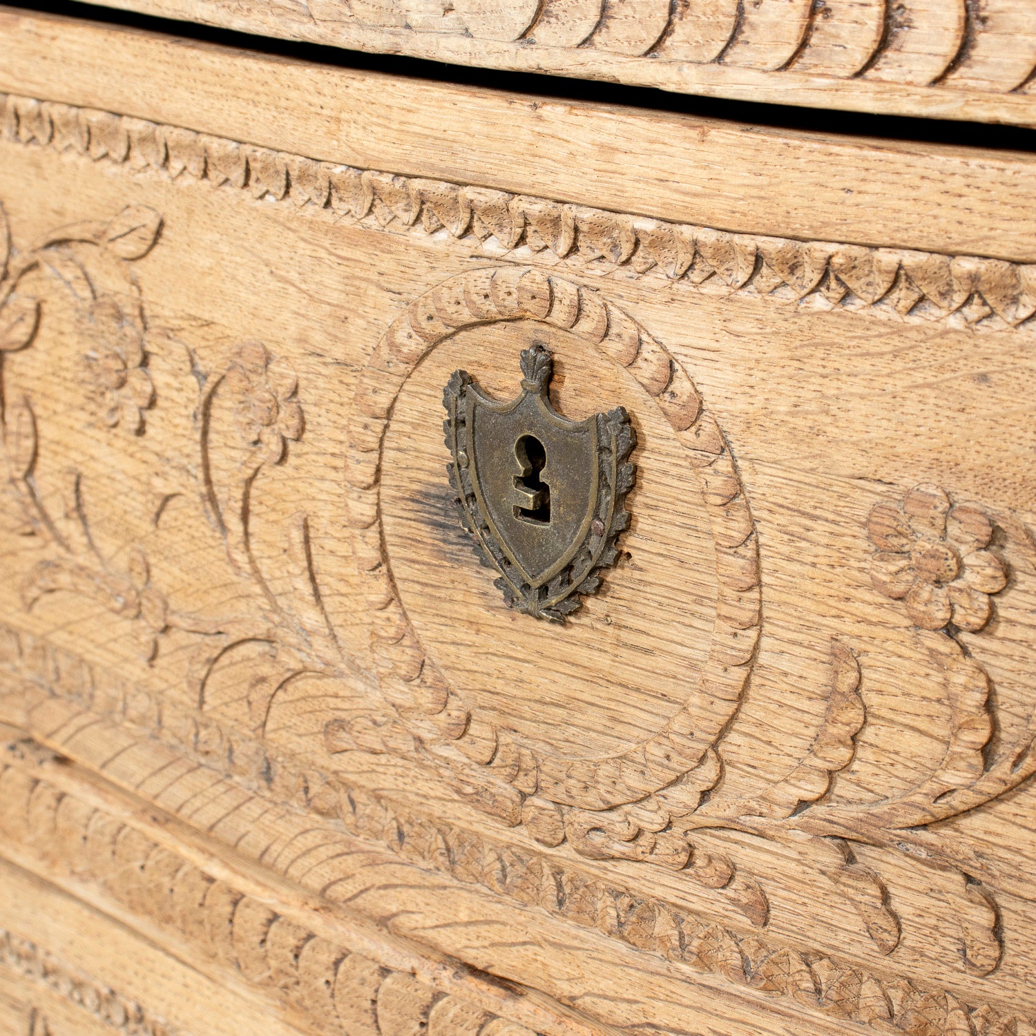 Mid-19th Century French Louis XVI Style Carved Bleached Oak Three-Drawer Serpentine Commode