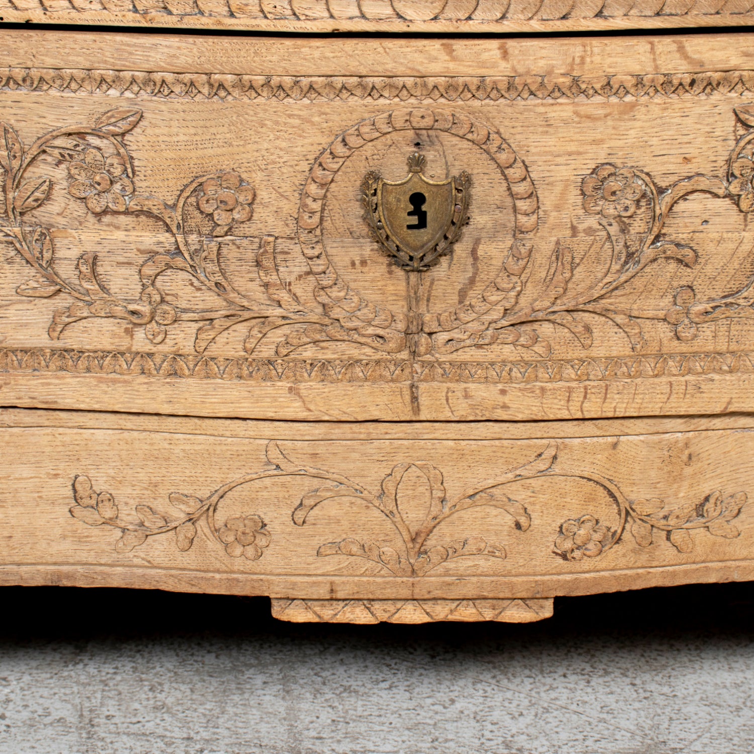 Mid-19th Century French Louis XVI Style Carved Bleached Oak Three-Drawer Serpentine Commode