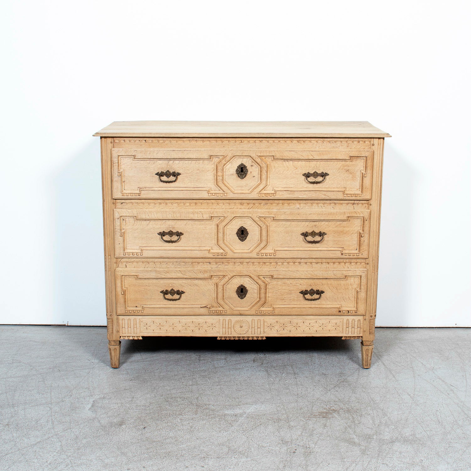 Mid-19th Century French Louis XVI Style Bleached Oak Neoclassical Commode
