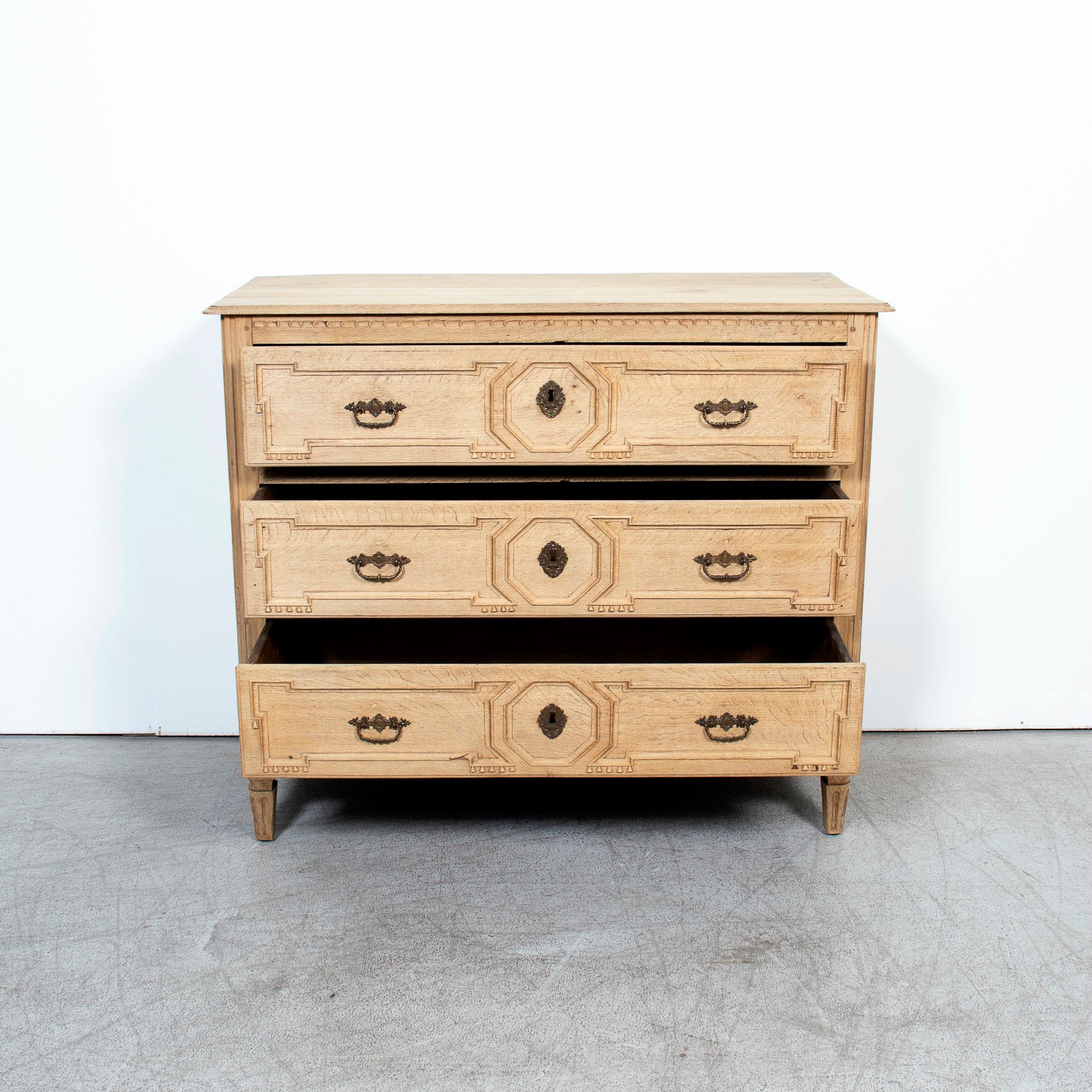 Mid-19th Century French Louis XVI Style Bleached Oak Neoclassical Commode