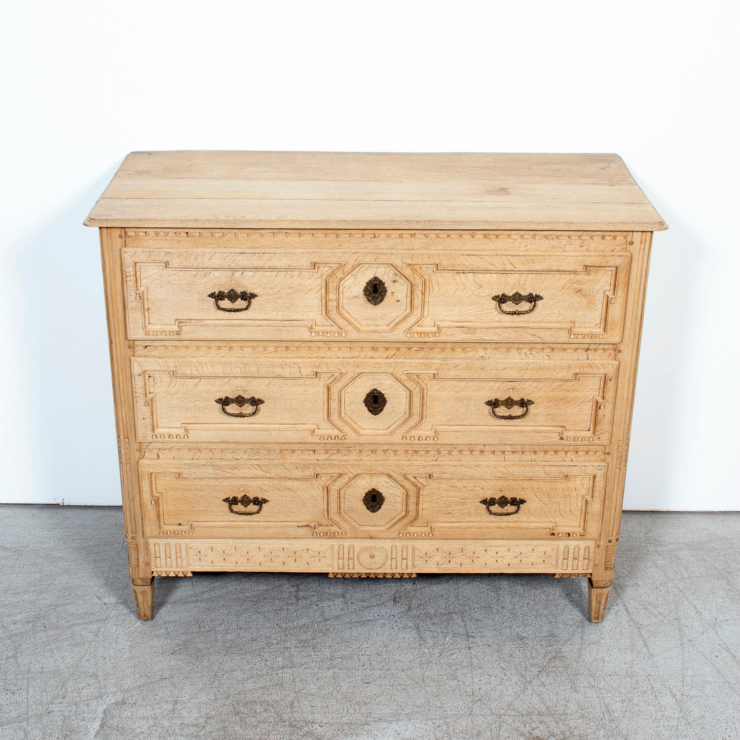 Mid-19th Century French Louis XVI Style Bleached Oak Neoclassical Commode