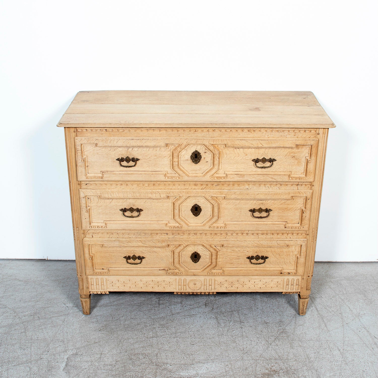 Mid-19th Century French Louis XVI Style Bleached Oak Neoclassical Commode