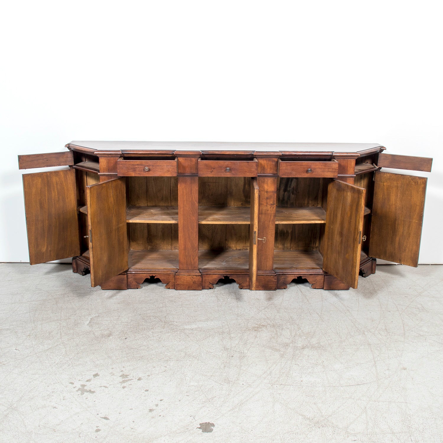 Late 18th Century Carved Italian Baroque Style Walnut Credenza Scantonata