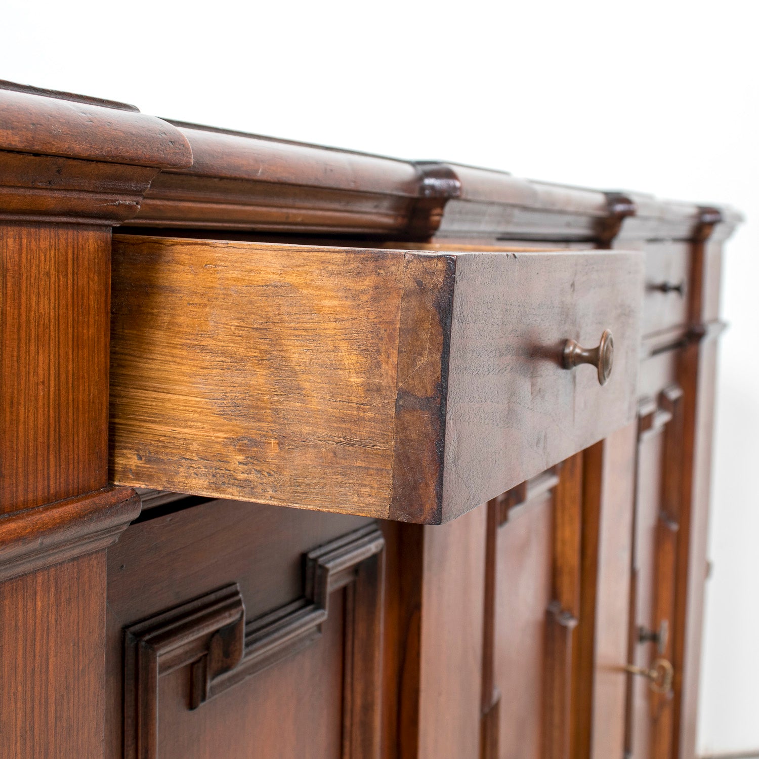 Late 18th Century Carved Italian Baroque Style Walnut Credenza Scantonata