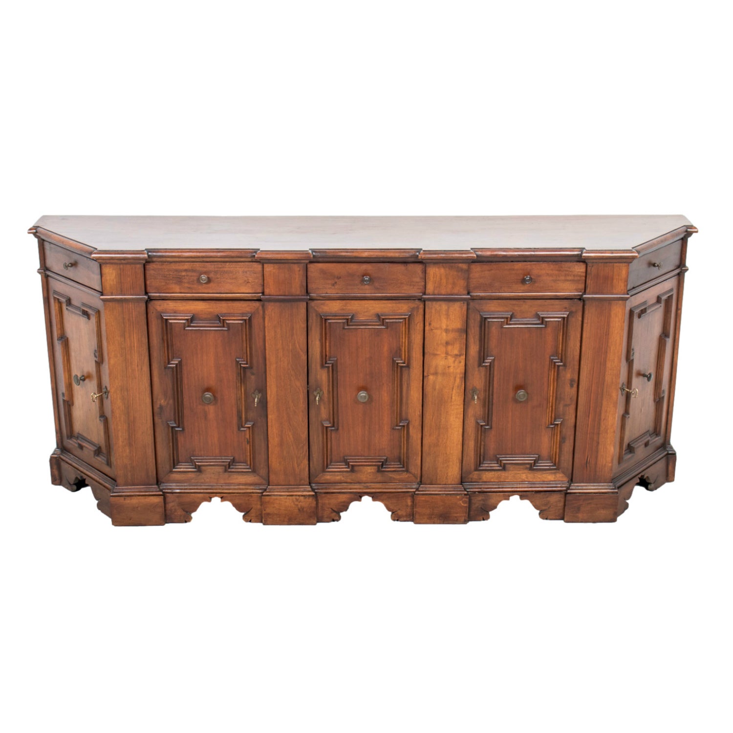 Late 18th Century Carved Italian Baroque Style Walnut Credenza Scantonata