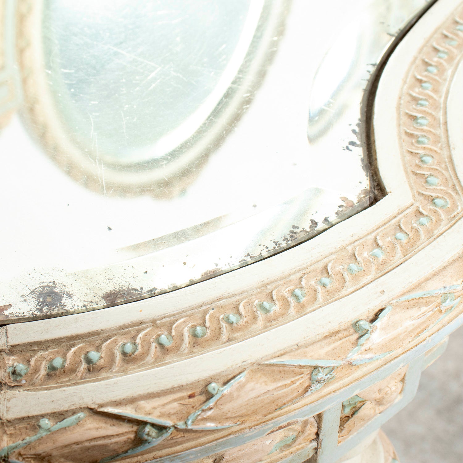 1920s French Louis XVI Style Provençal Polychrome Cane Vanity with Mirror