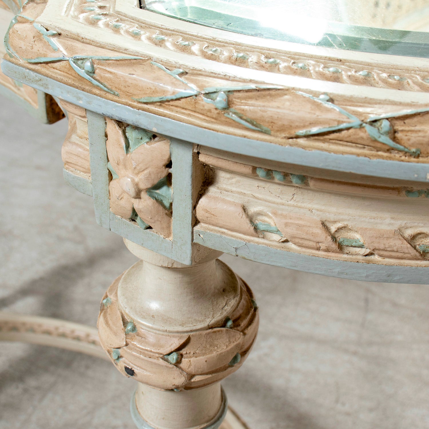 1920s French Louis XVI Style Provençal Polychrome Cane Vanity with Mirror