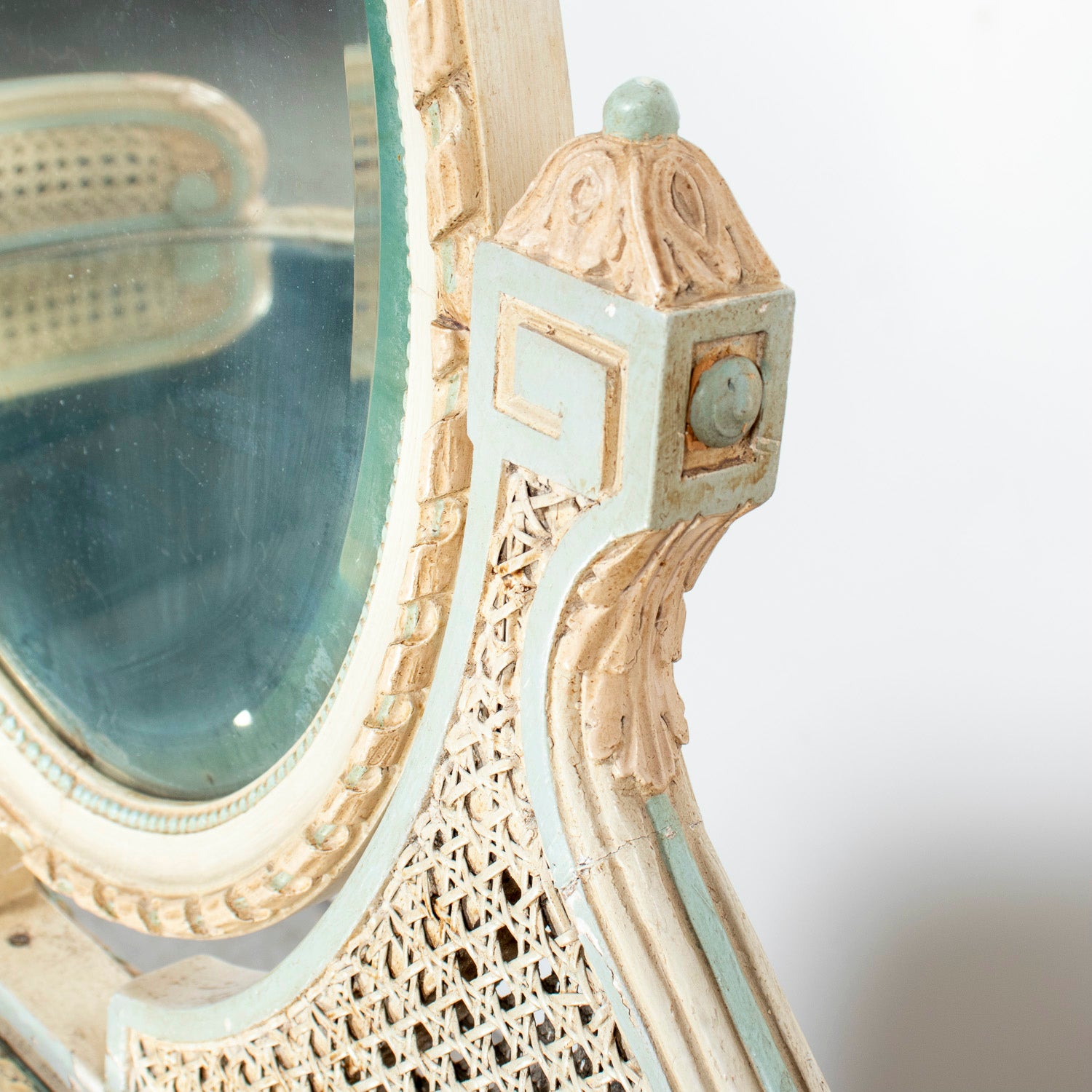 1920s French Louis XVI Style Provençal Polychrome Cane Vanity with Mirror
