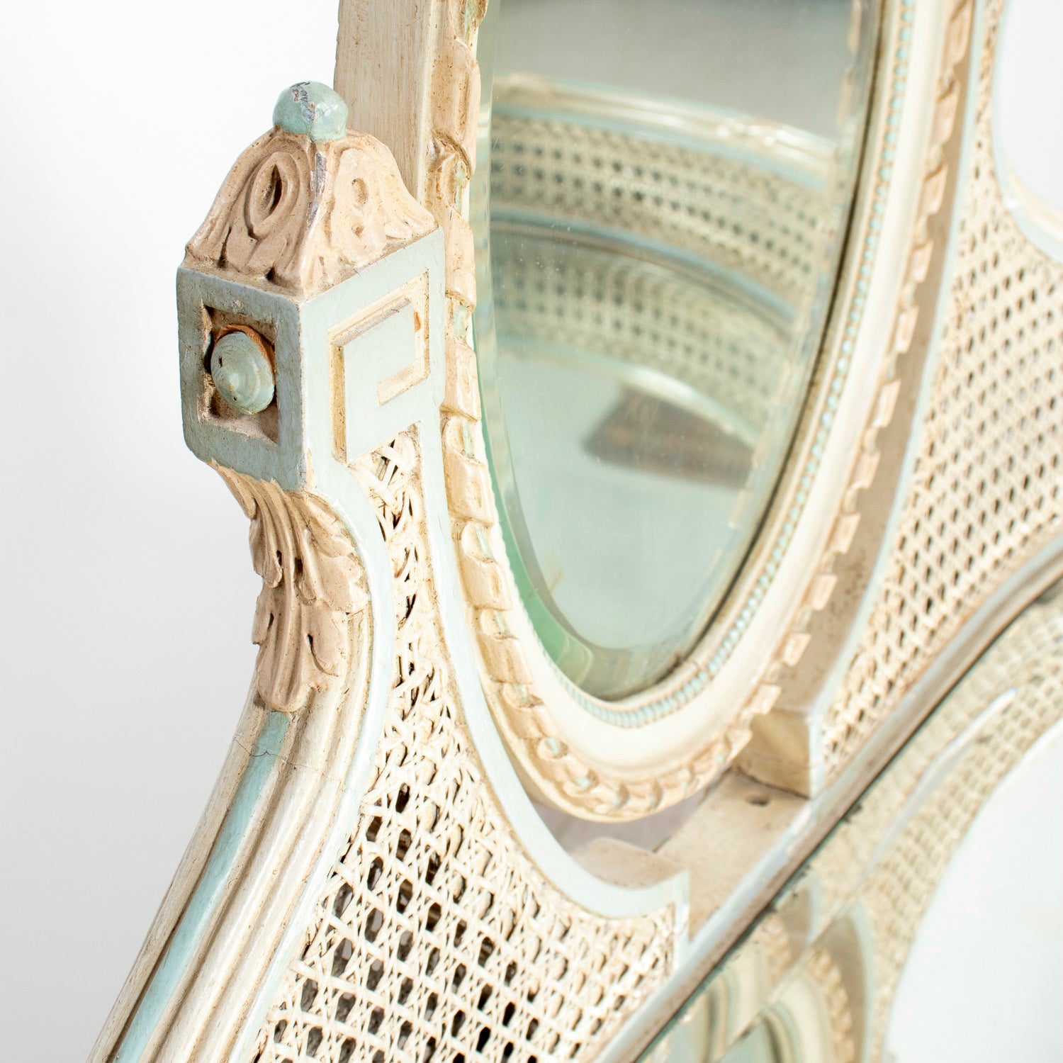 1920s French Louis XVI Style Provençal Polychrome Cane Vanity with Mirror