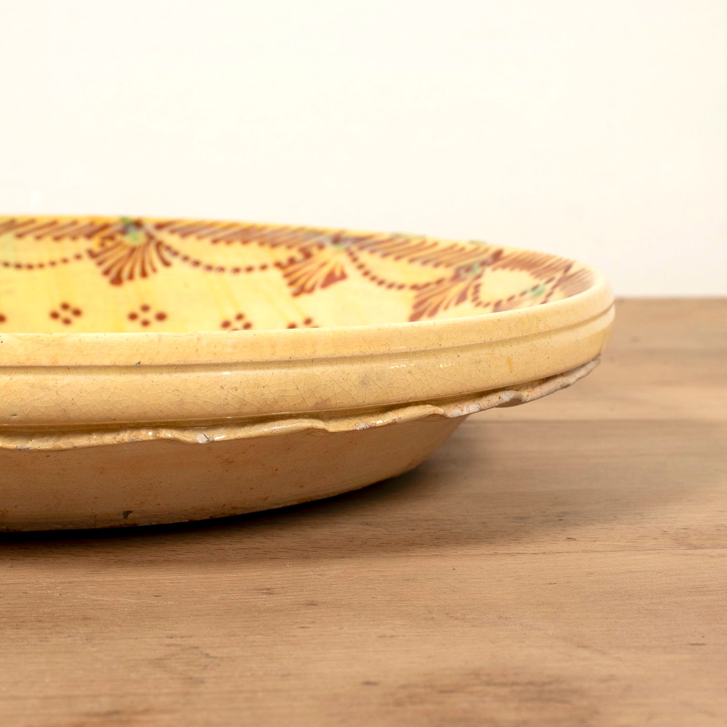 19th Century Portuguese Yellow Slipware Serving Bowl with Quail and Floral Designs