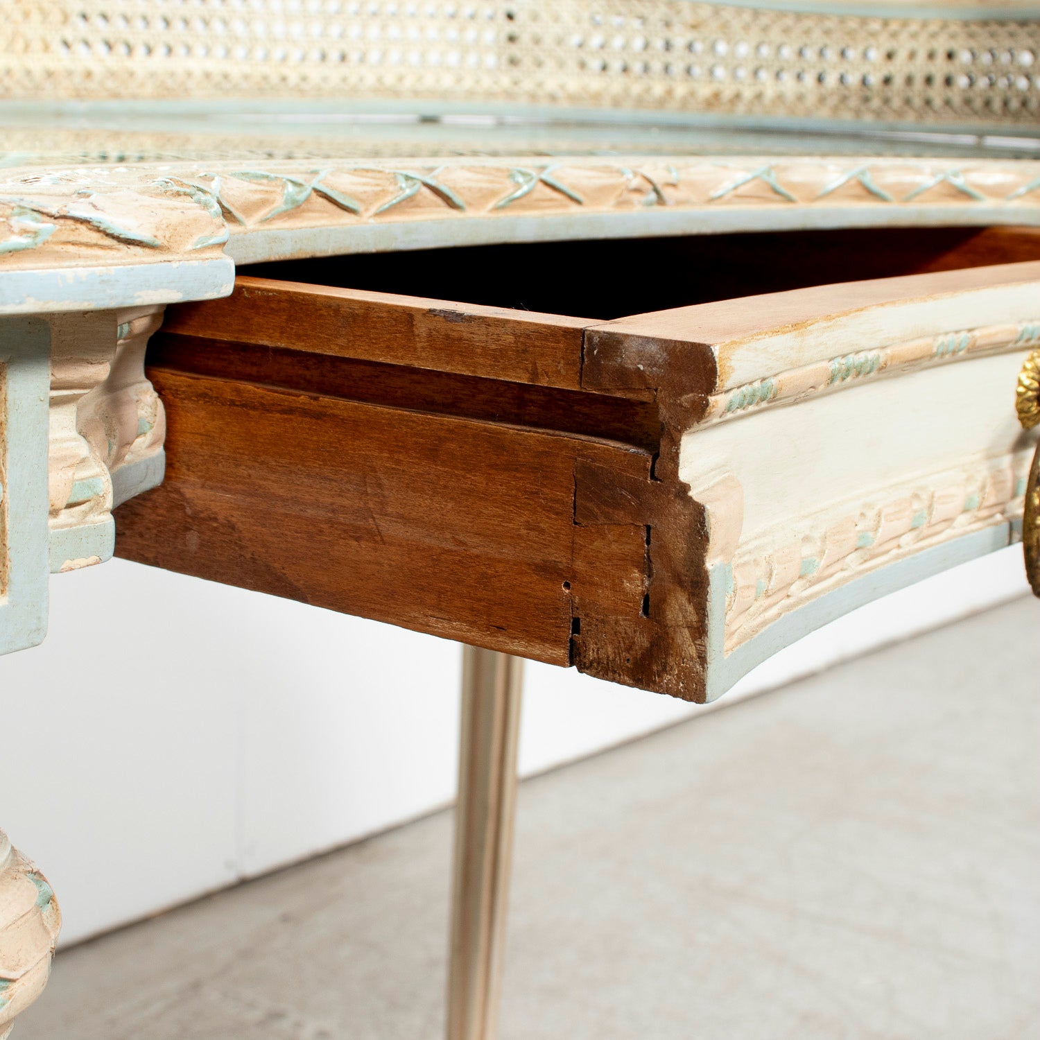 1920s French Louis XVI Style Provençal Polychrome Cane Vanity with Mirror