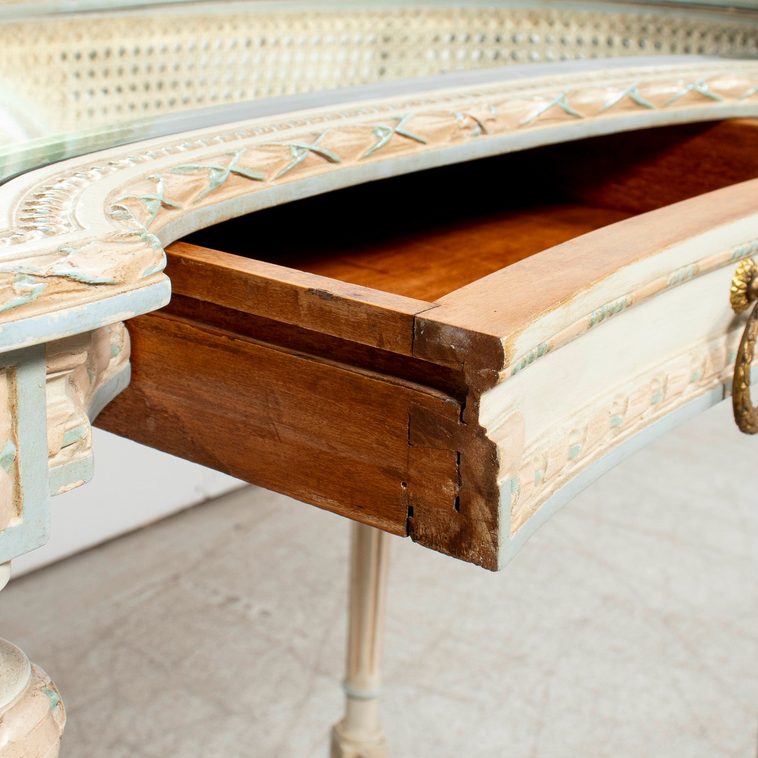 1920s French Louis XVI Style Provençal Polychrome Cane Vanity with Mirror
