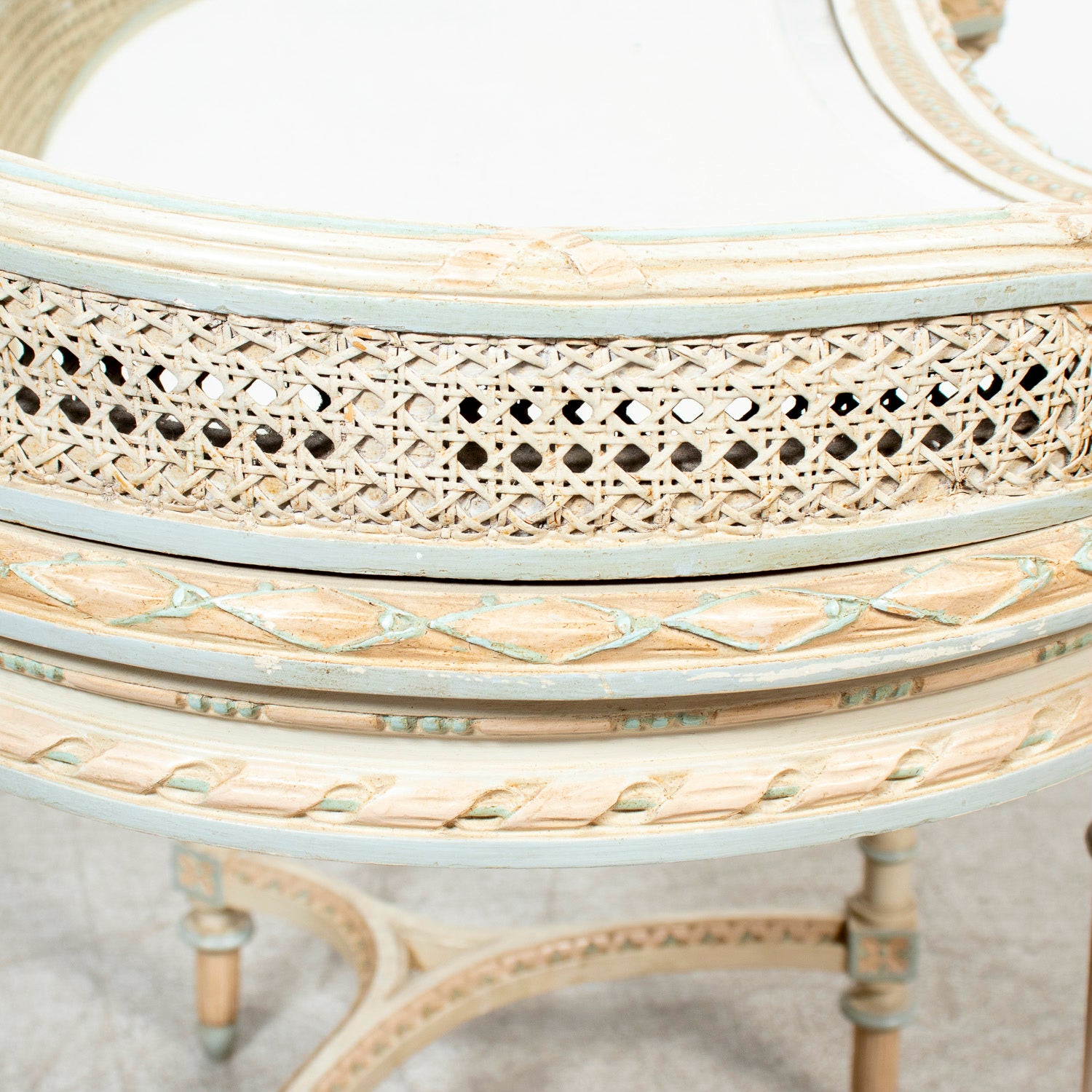 1920s French Louis XVI Style Provençal Polychrome Cane Vanity with Mirror