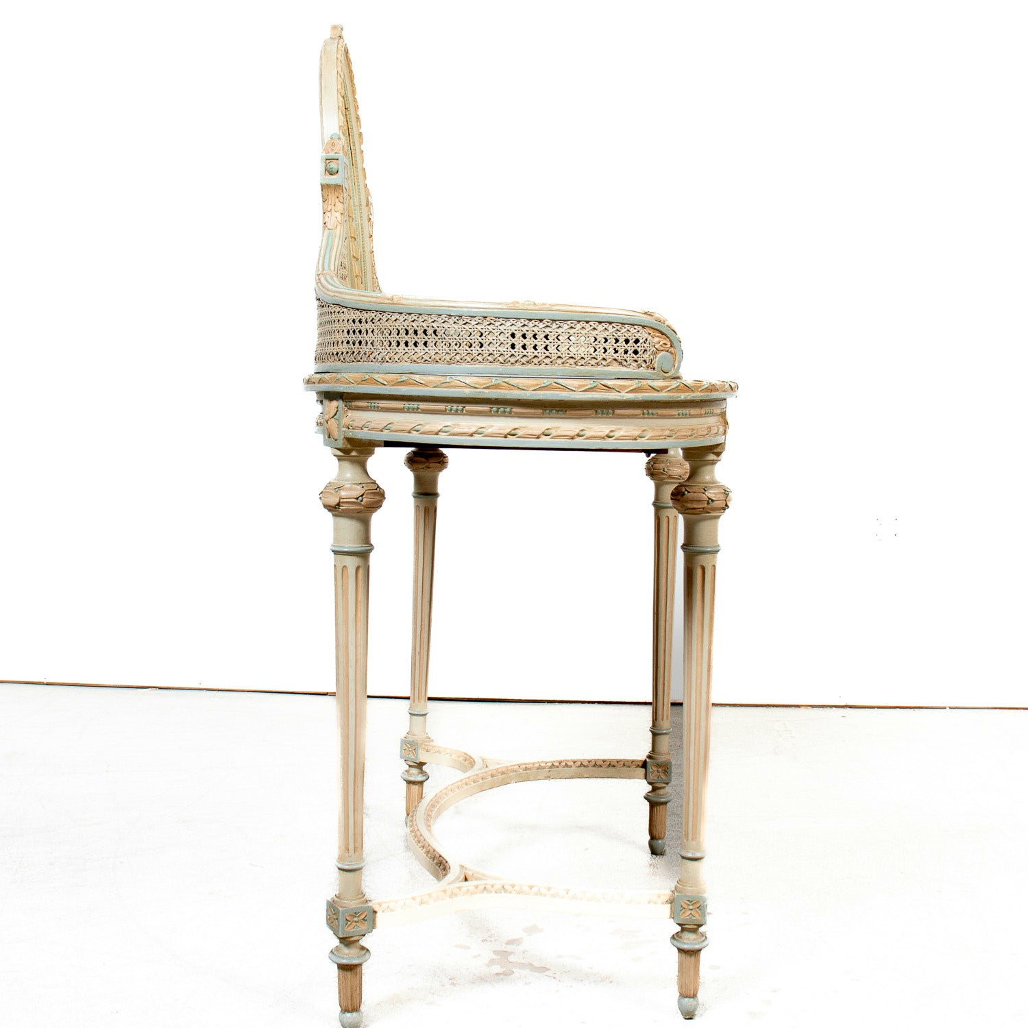 1920s French Louis XVI Style Provençal Polychrome Cane Vanity with Mirror