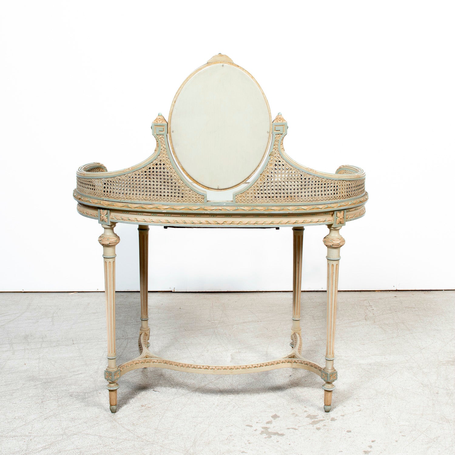 1920s French Louis XVI Style Provençal Polychrome Cane Vanity with Mirror