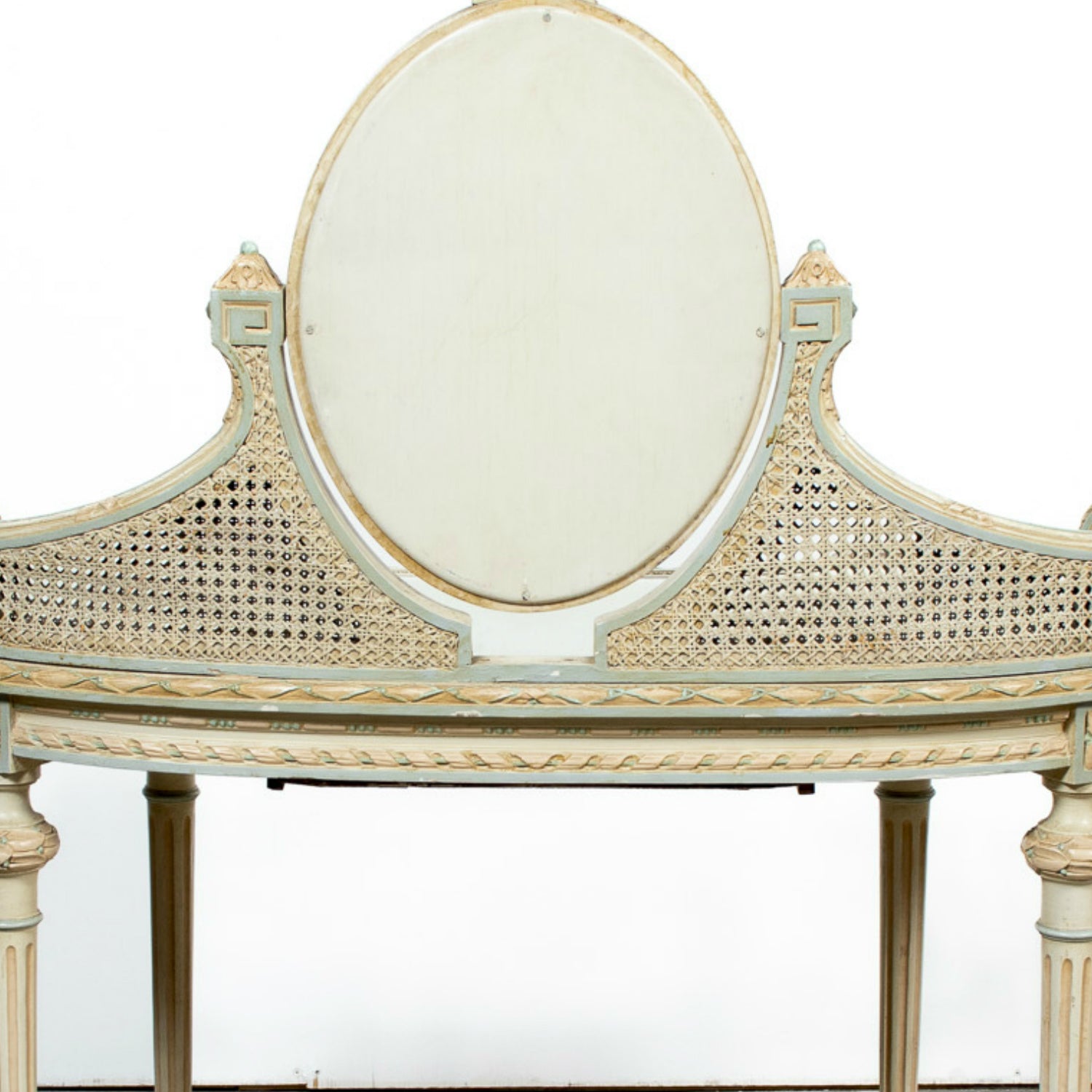 1920s French Louis XVI Style Provençal Polychrome Cane Vanity with Mirror